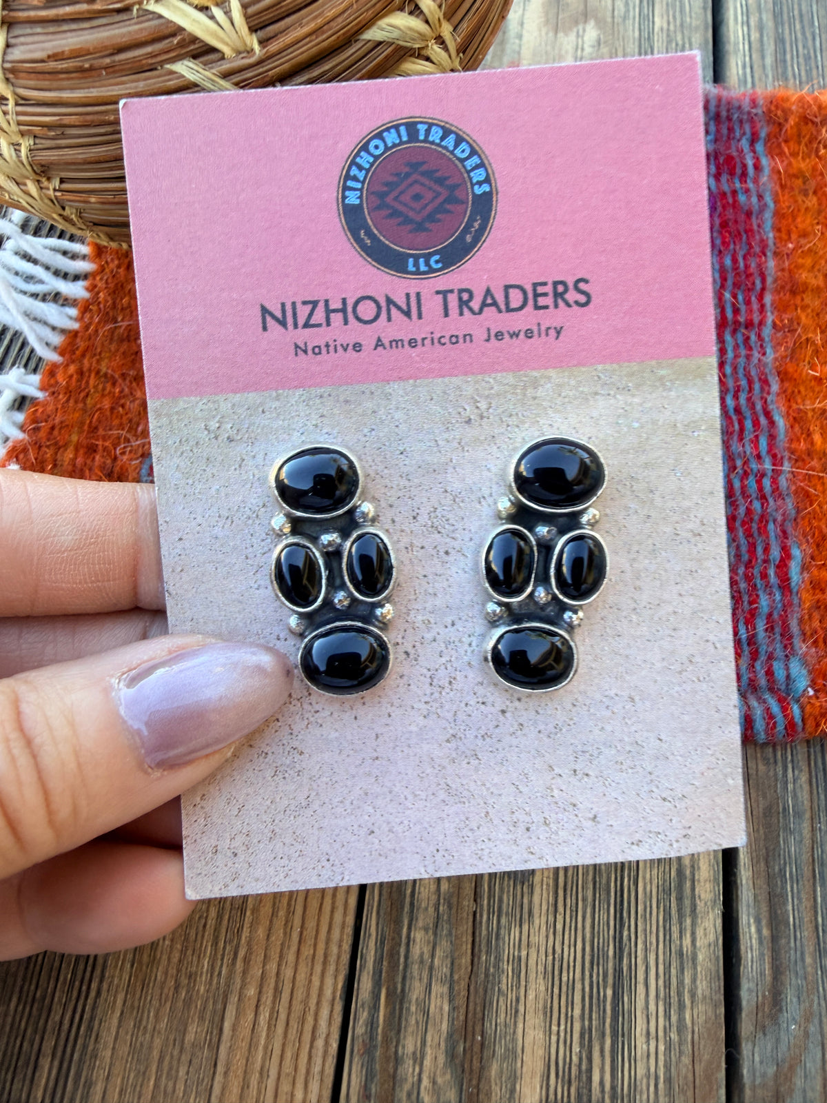Handcrafted Onyx & Sterling Silver Cluster Stud Earrings