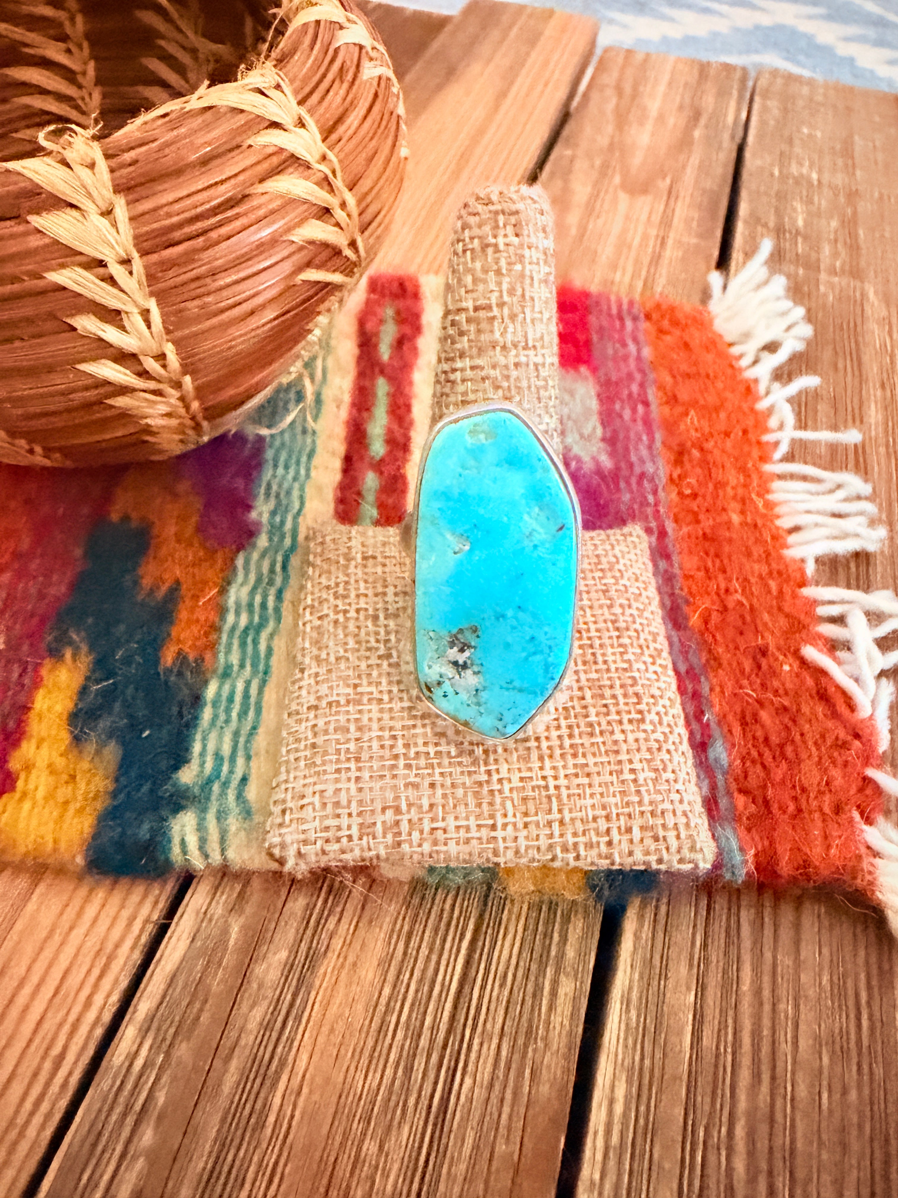 Handcrafted Turquoise & Sterling Silver Adjustable Ring by Gilbert Wilson