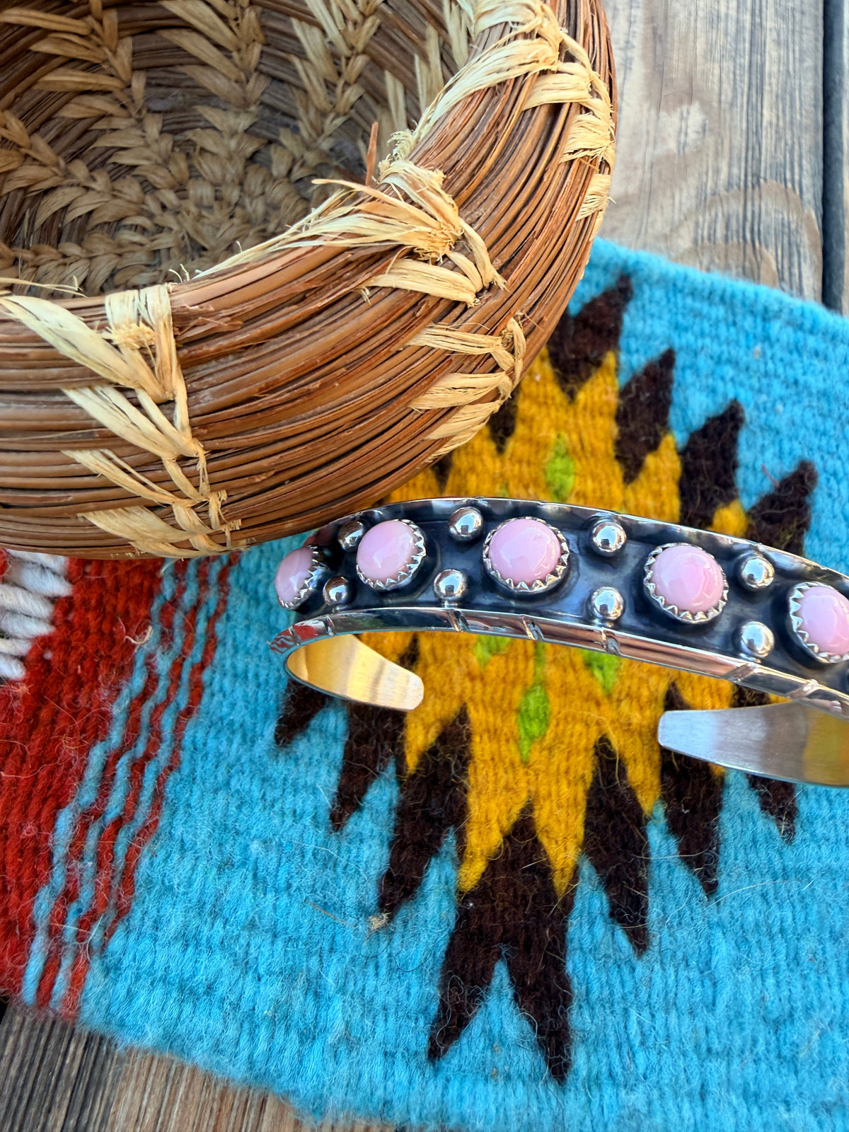 Handcrafted Queen Pink Conch & Sterling Silver Cuff Bracelet