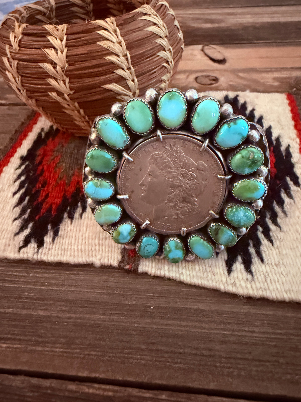 Handcrafted Sonoran Mountain Turquoise & Sterling Silver Coin Cuff Bracelet by Mike Thomas Jr