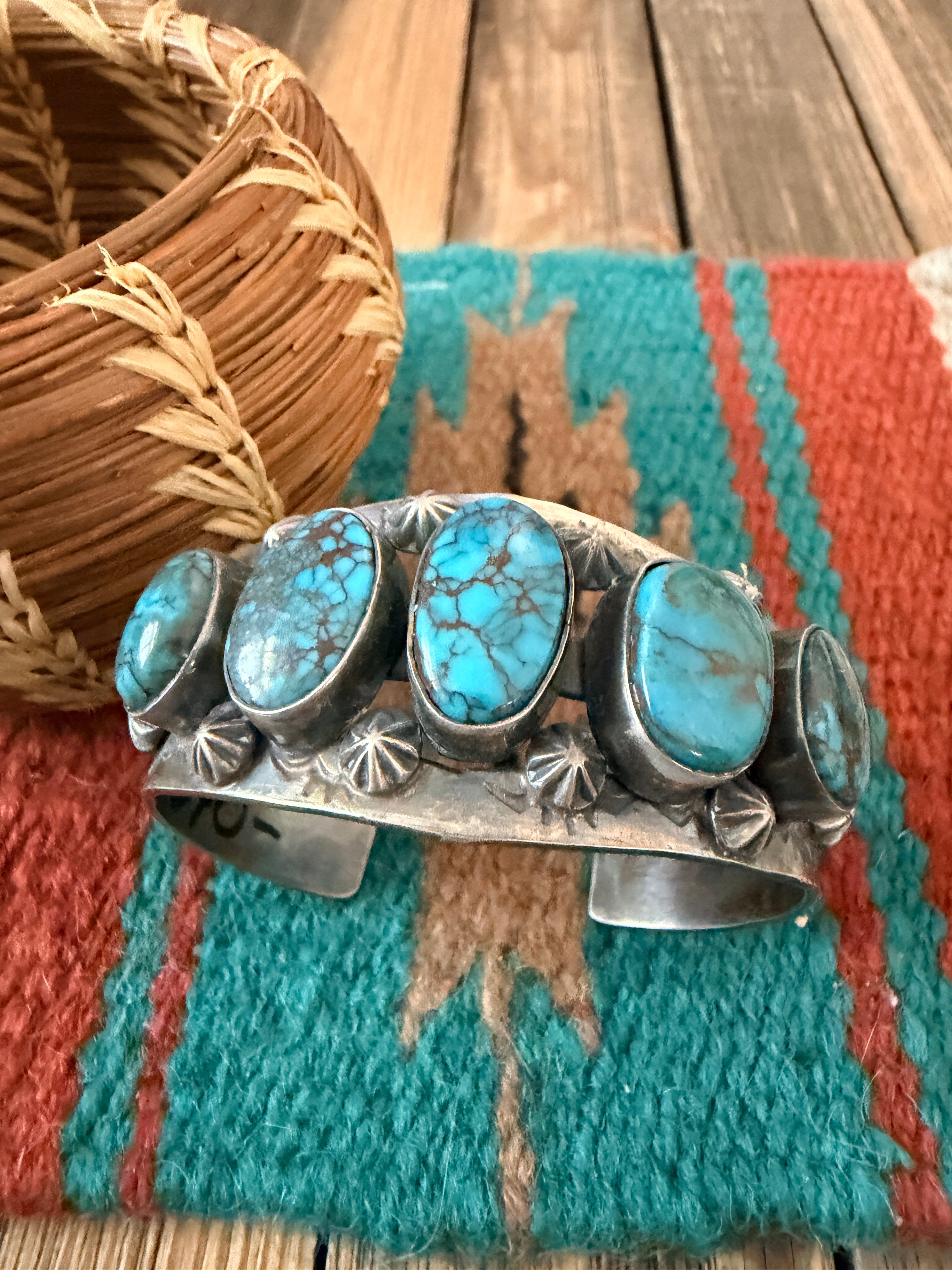 Handcrafted Old Pawn Sterling Silver & Blue Diamond Turquoise Cuff Bracelet