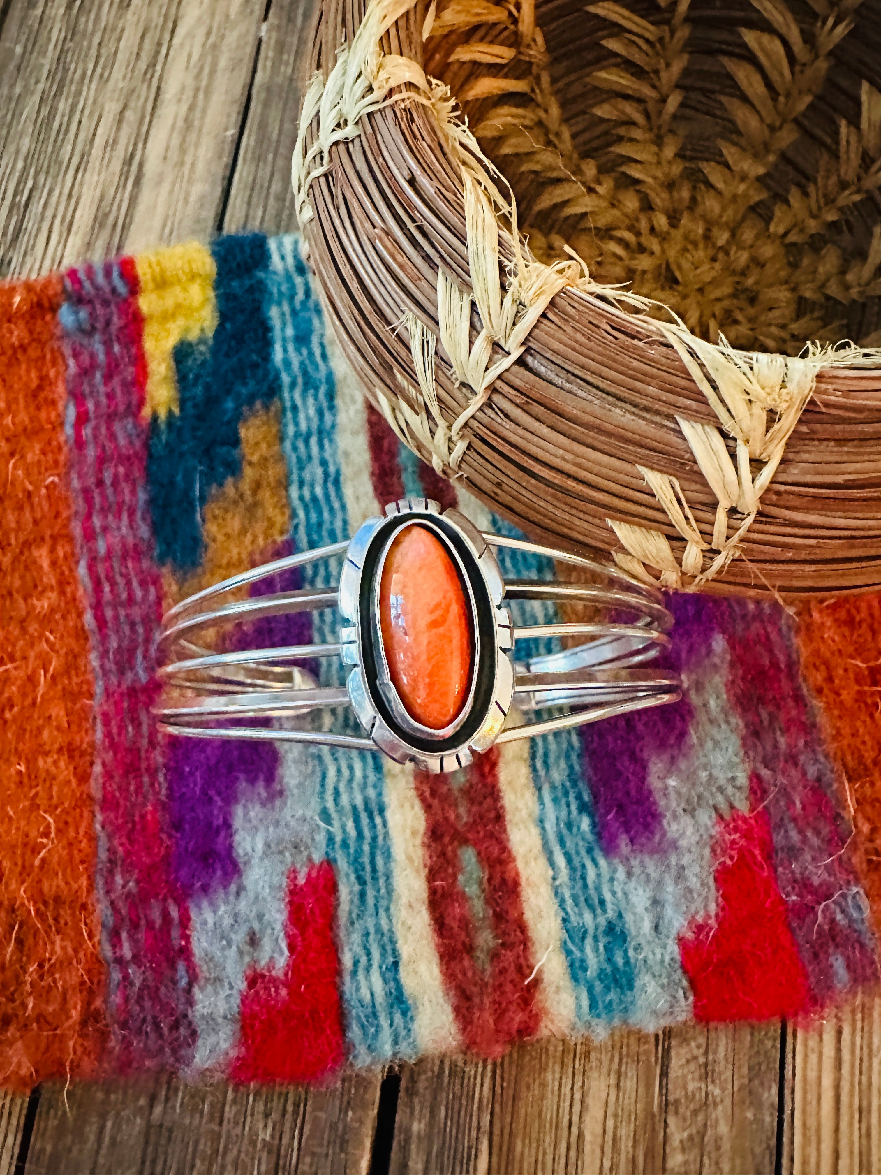 Handcrafted Sterling Silver & Spiny Oyster Cuff Bracelet