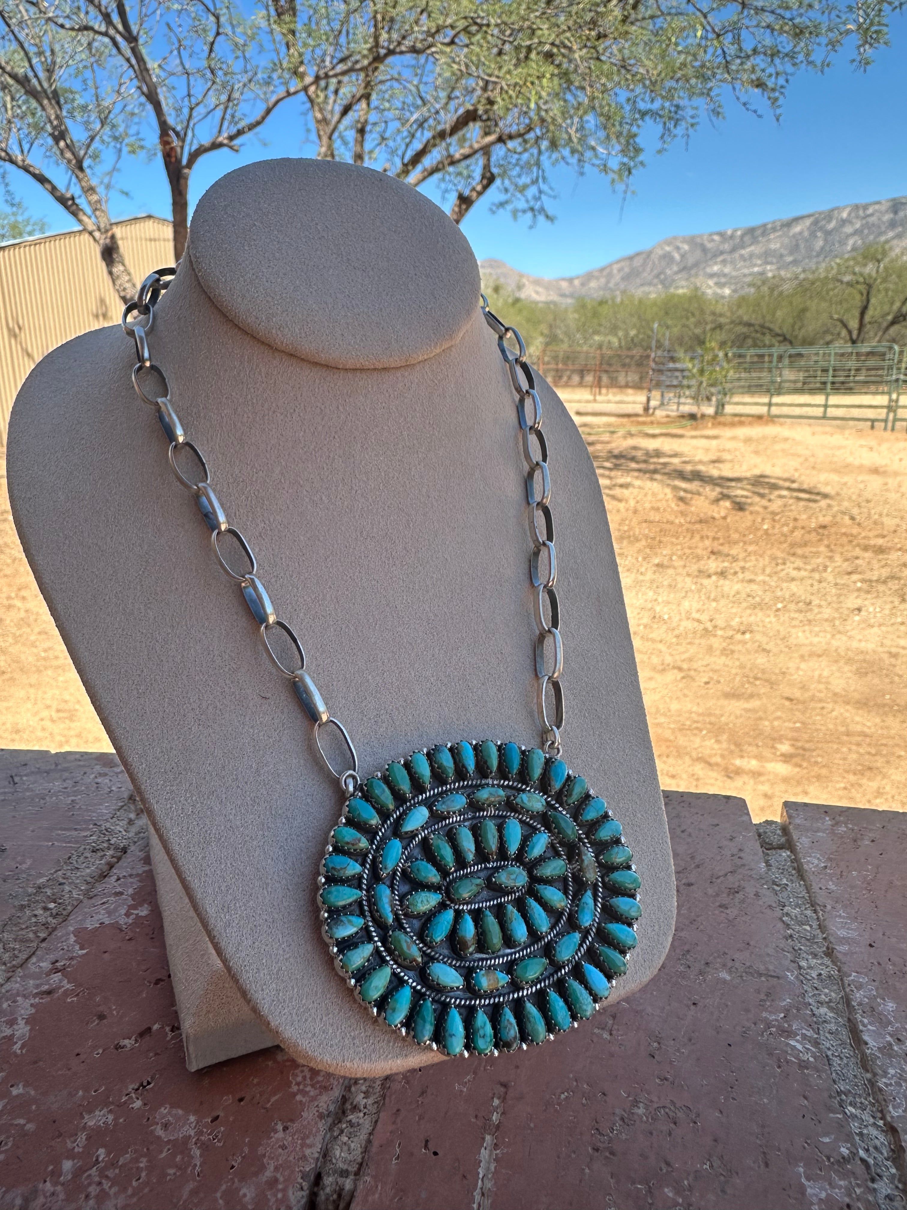 Handmade Sterling Silver & Turquoise Cluster Necklace