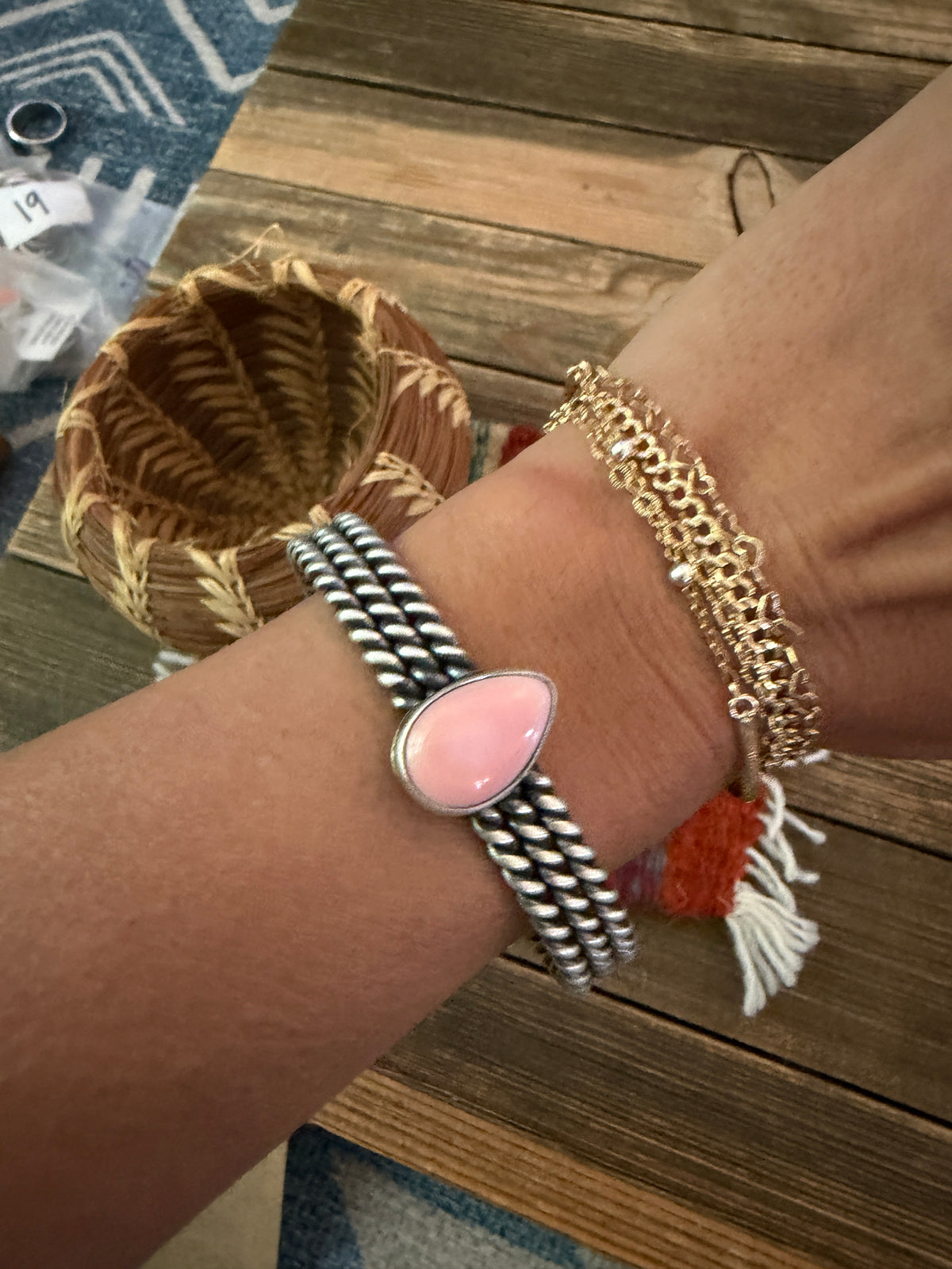 Handcrafted Queen Pink Conch & Sterling Silver Cuff Bracelet