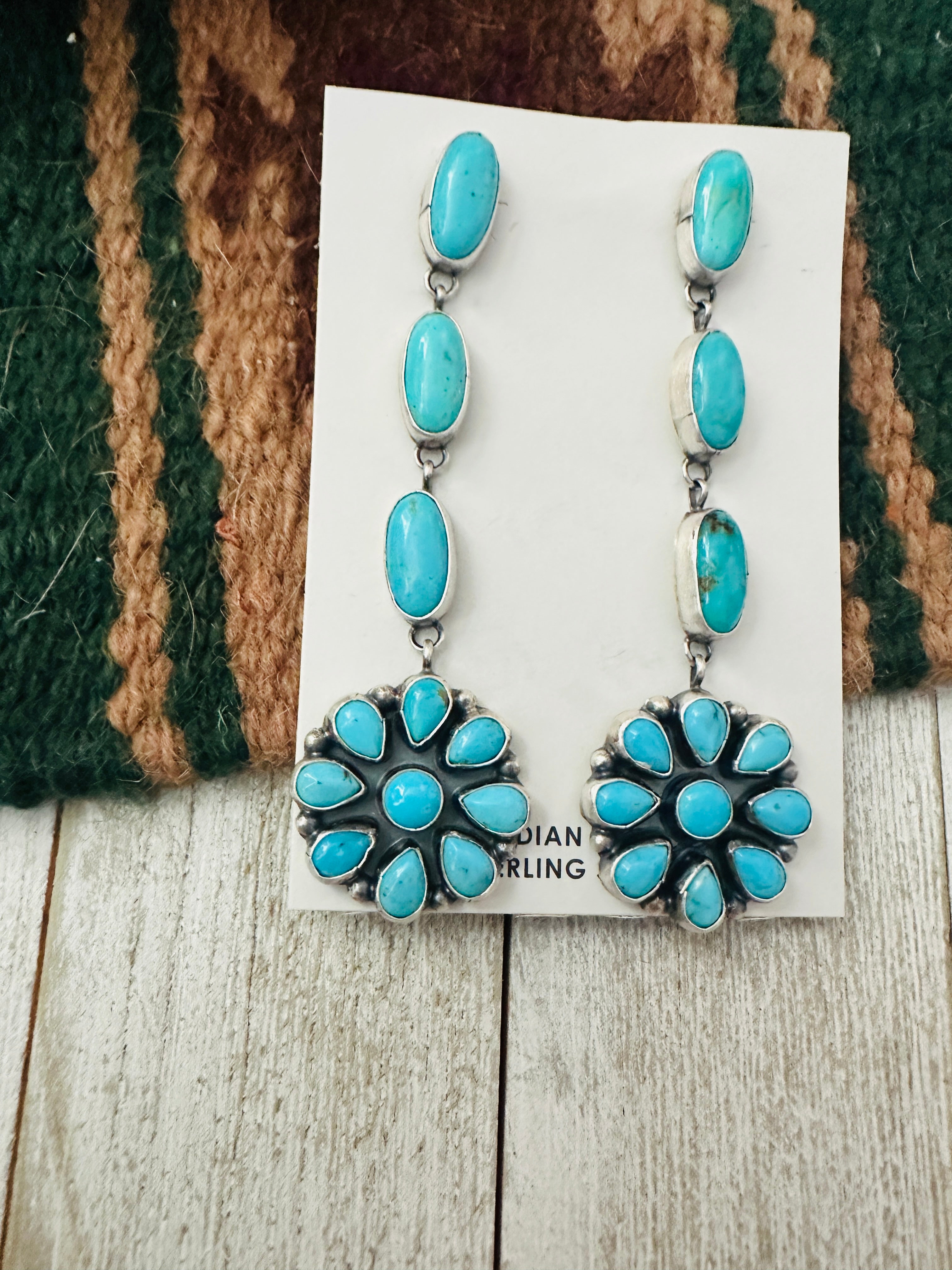 Handcrafted Sterling Silver & Sleeping Beauty Turquoise Cluster Dangle Earrings