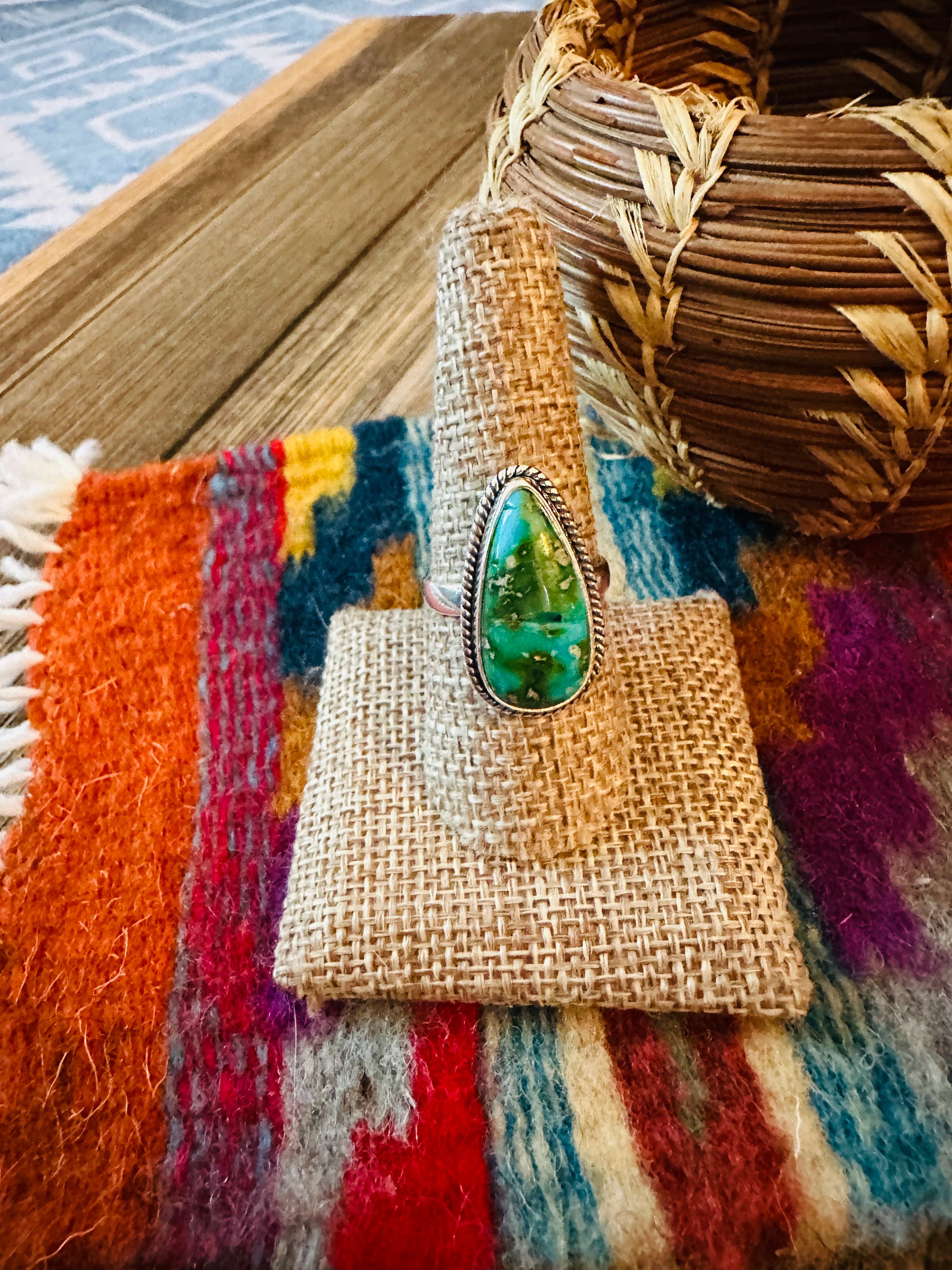 Handcrafted Sonoran Mountain Turquoise & Sterling Silver Ring size 8.75