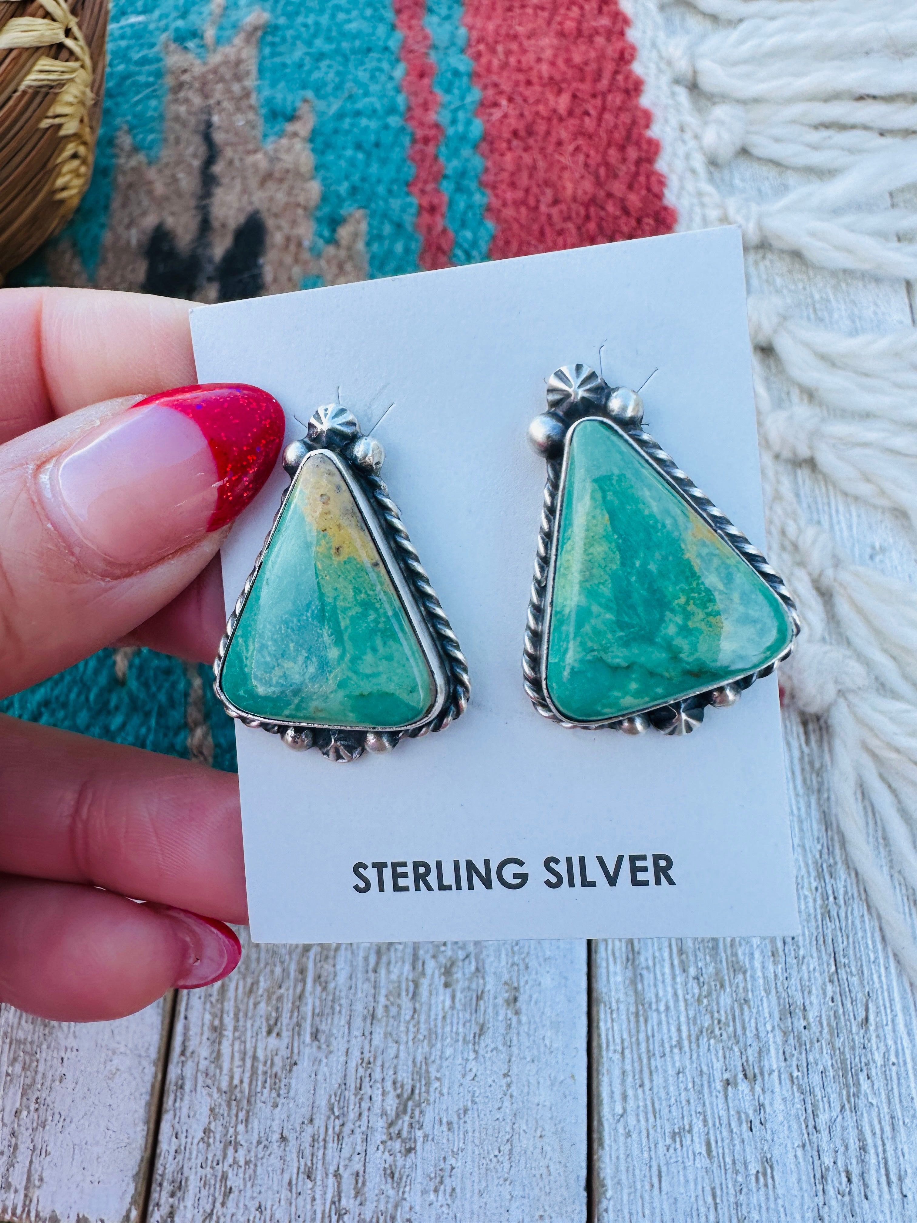Handcrafted Kingman Turquoise & Sterling Silver Post Earrings