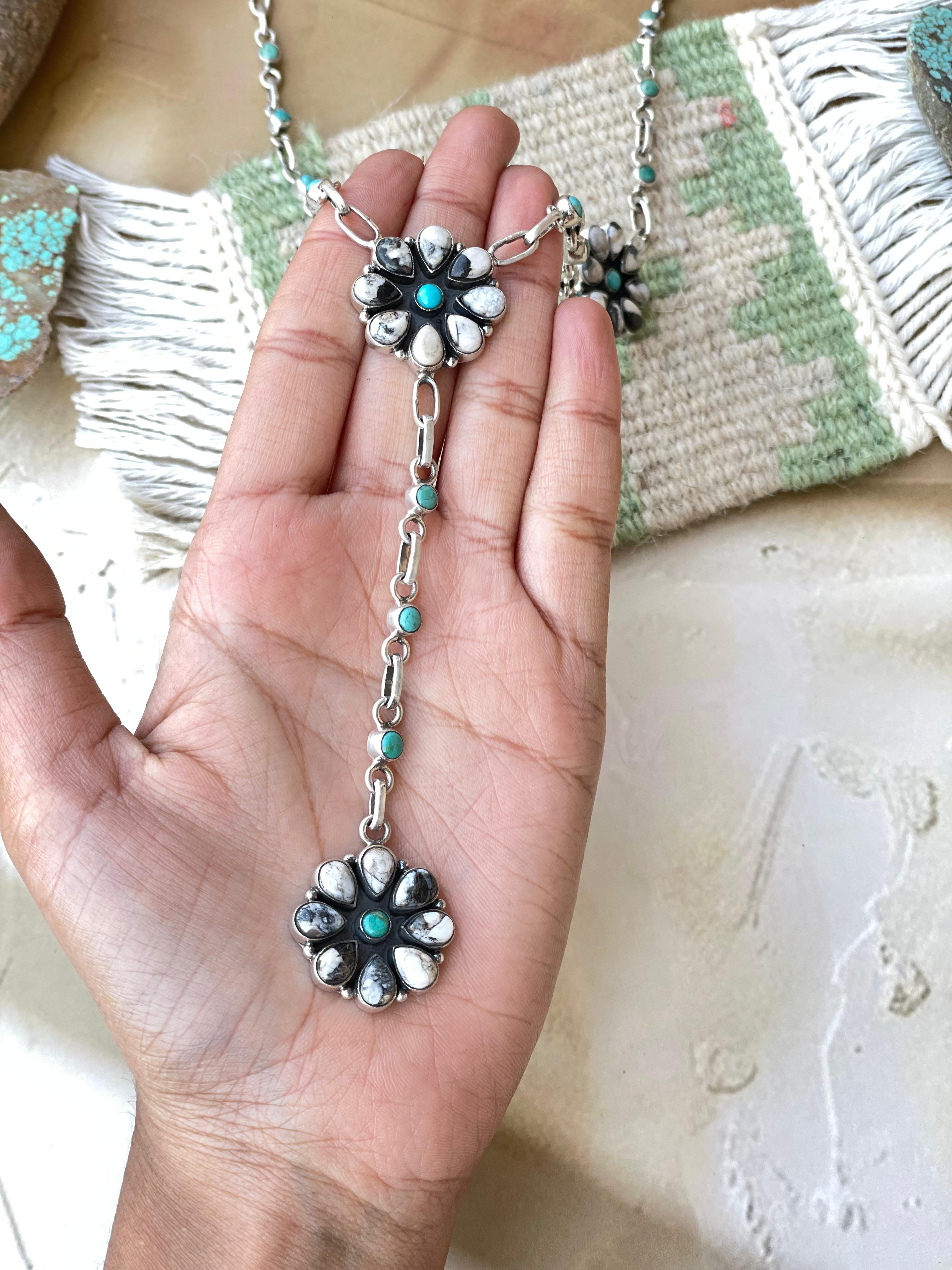 Handmade Sterling Silver Turquoise MULTI STONE Lariat Necklace