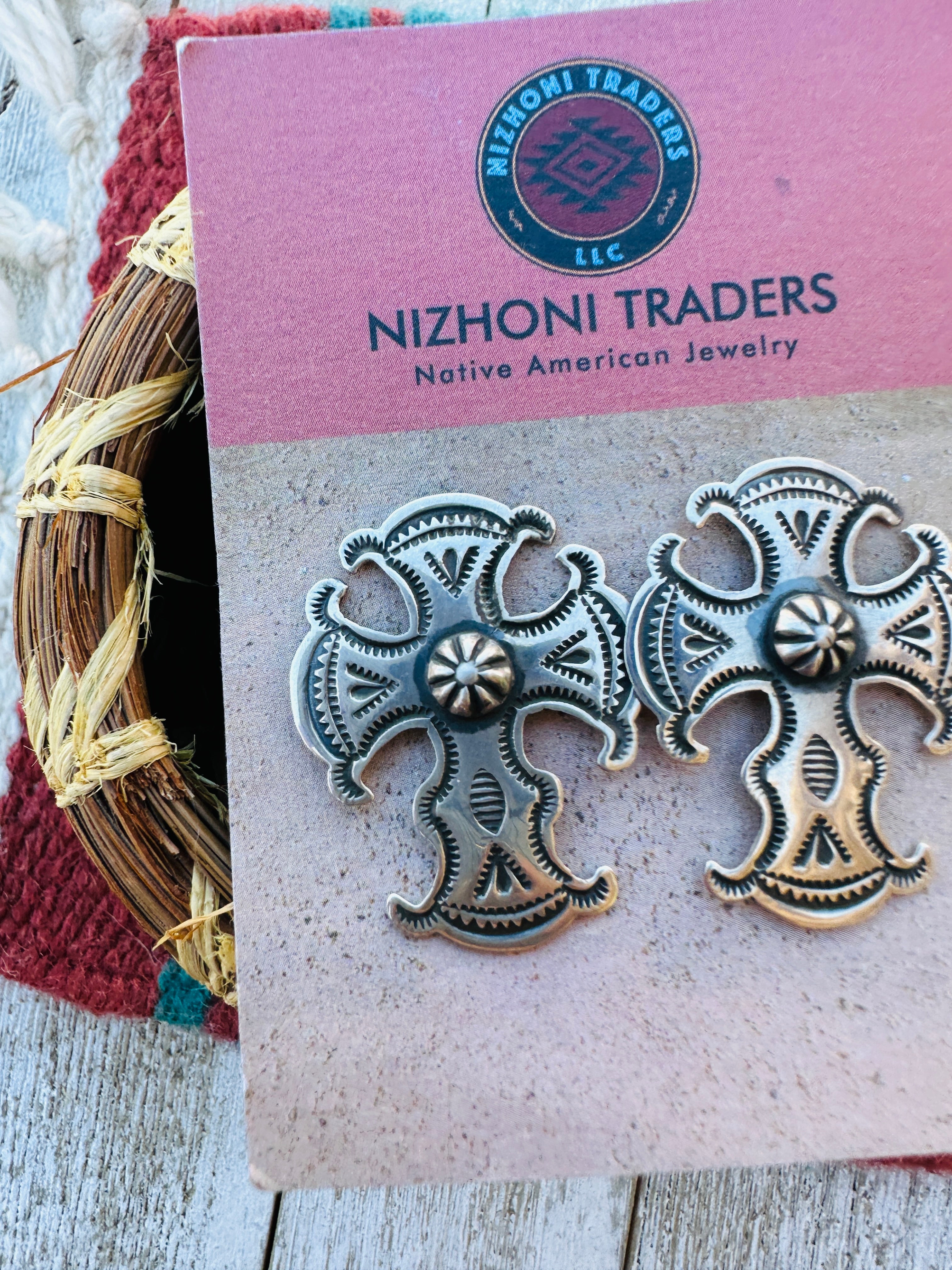 Handcrafted Sterling Silver Concho Cross Post Earrings by Happy Piasso