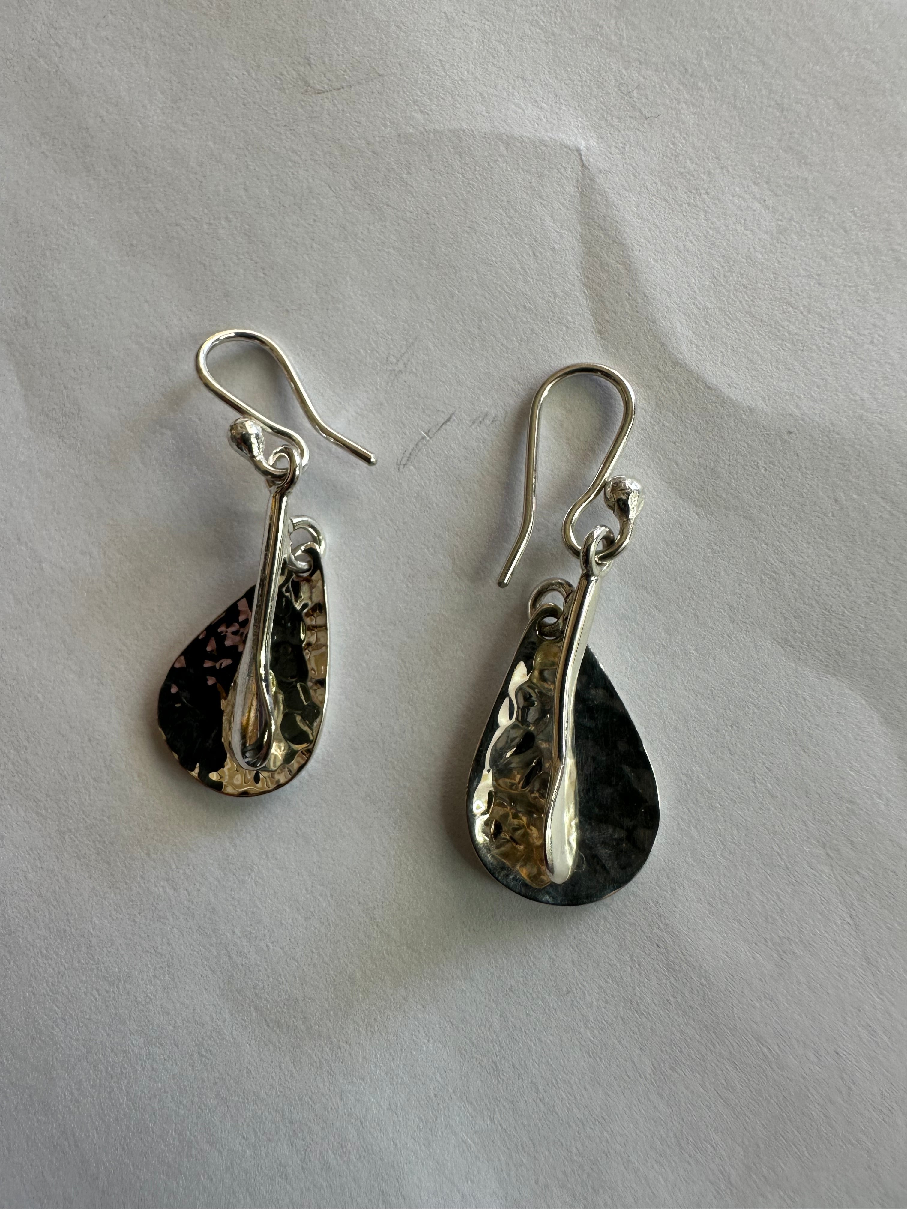 Hammered Teardrop Earrings w/ Spoon Dangle