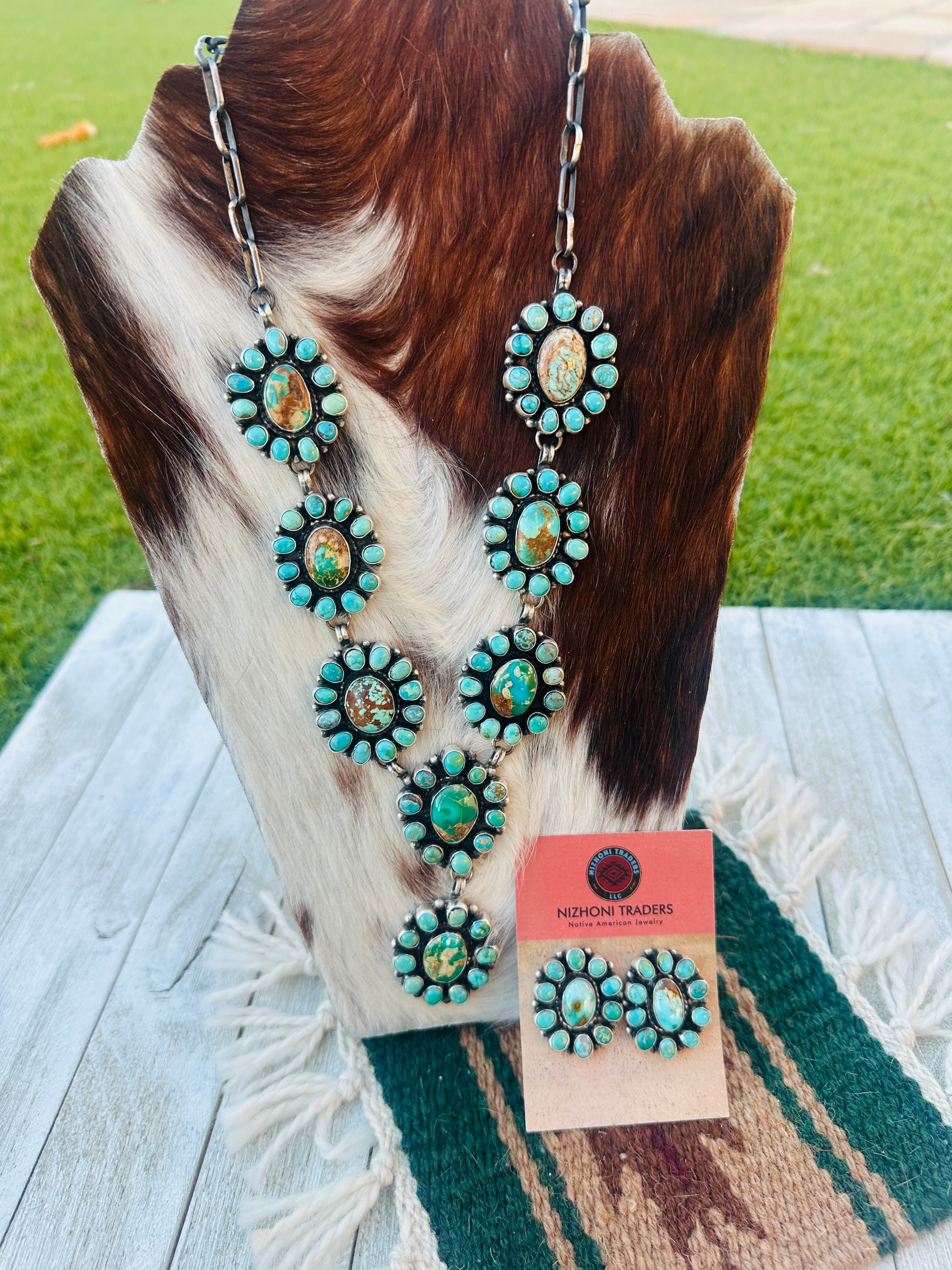 Handcrafted Royston Turquoise & Sterling Silver Necklace and Earring Set by Sheila Becenti
