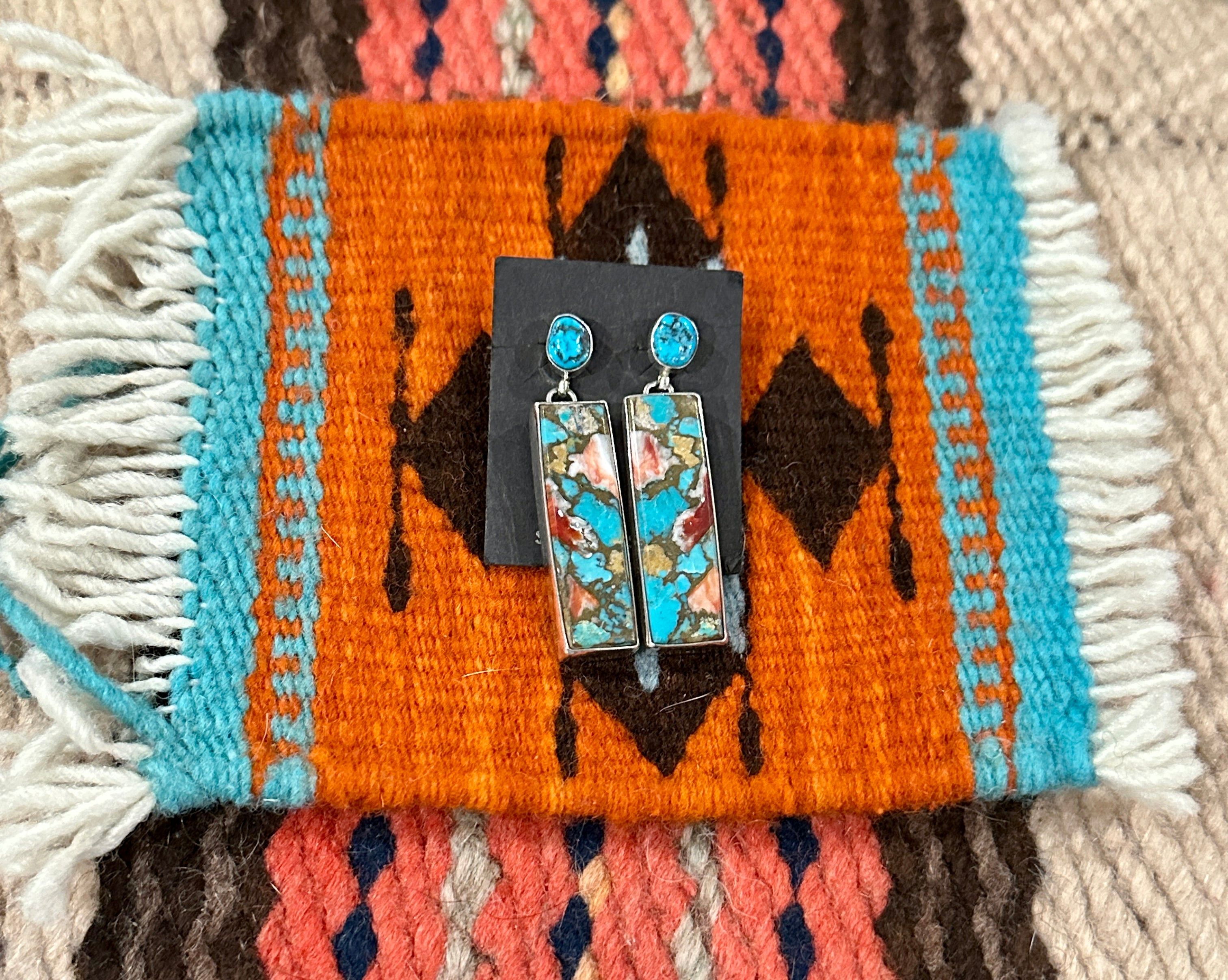 Handcrafted Sterling Silver, Turquoise & Spice Slab Dangle Earrings