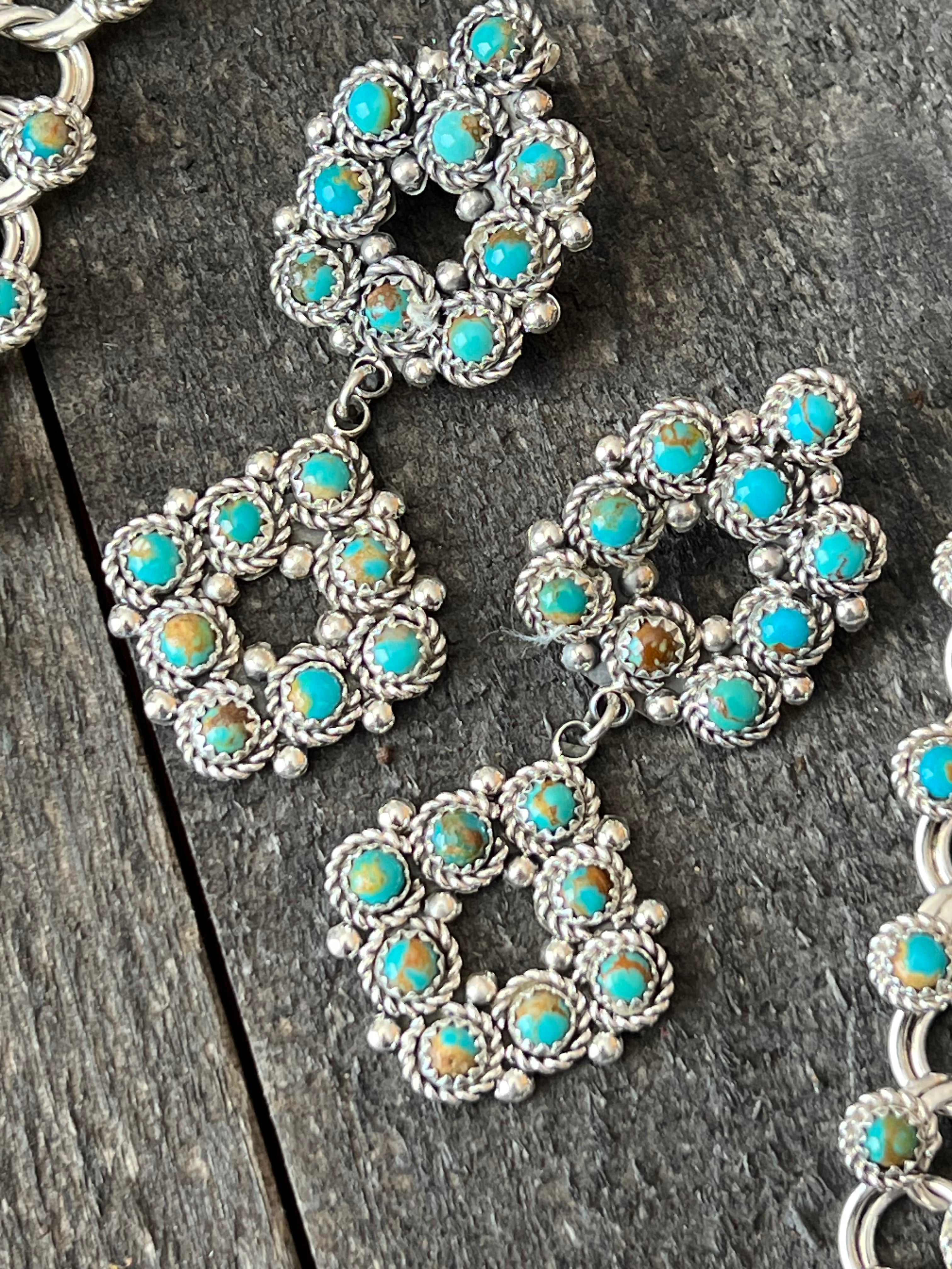 Handcrafted Sterling and Snake Eye Turquoise Link Necklace, Bracelet & Earrings by Dillon Cheama