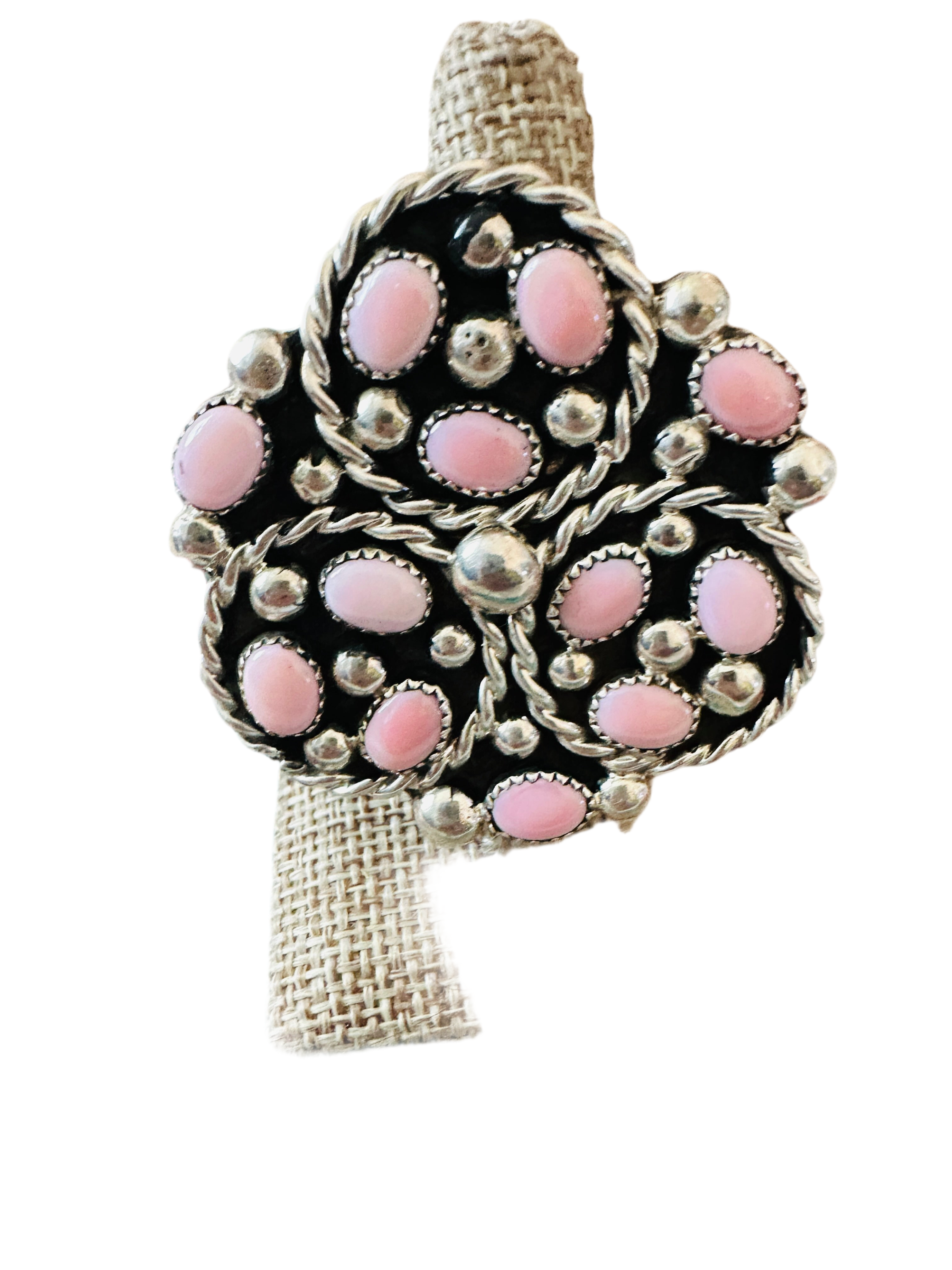 Handcrafted Sterling Silver & Queen Pink Conch Cluster Adjustable Ring