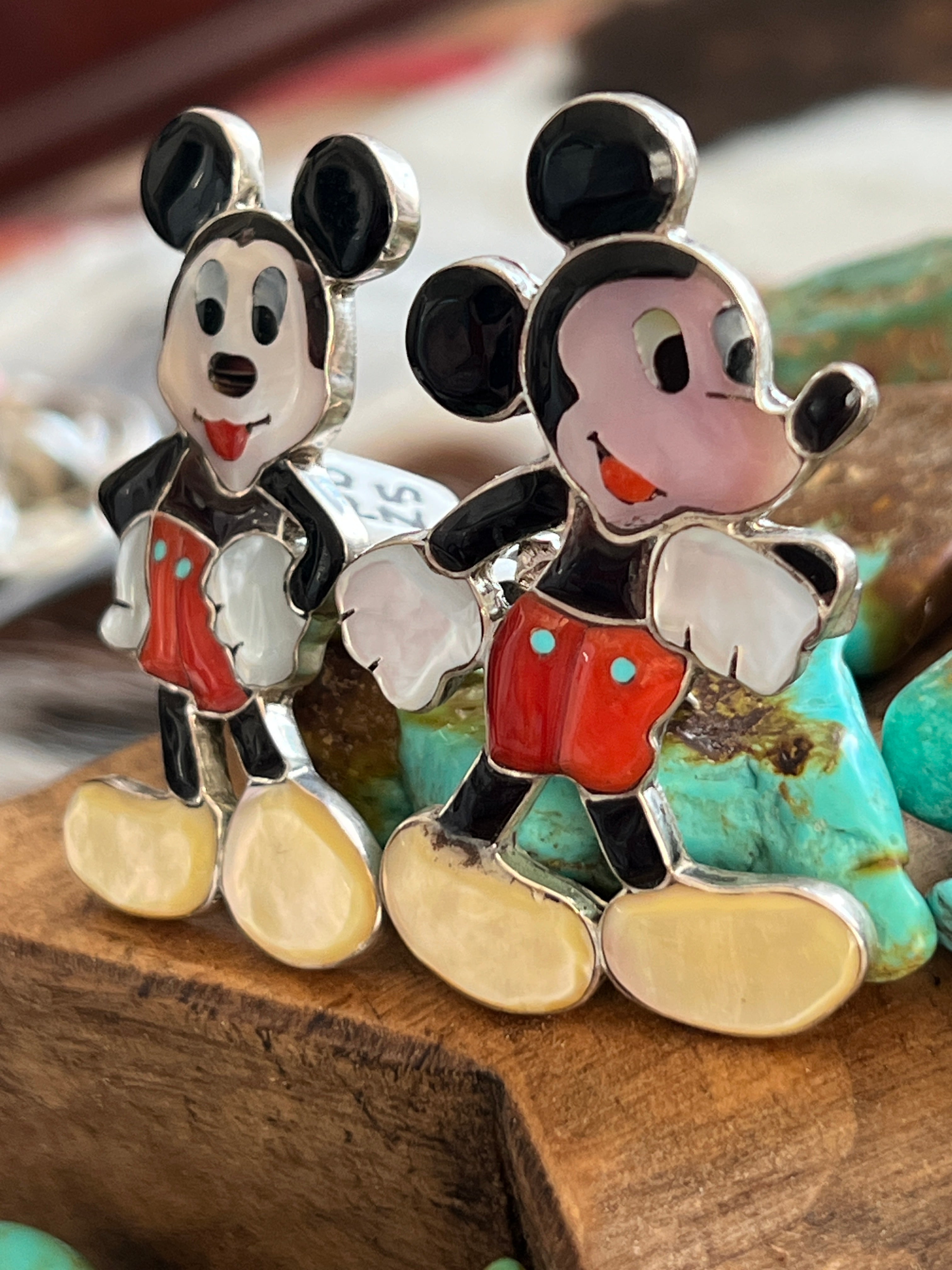 Handcrafted Mickey Mouse Multi Stone Inlay Rings by Don Dewa, Adjustable