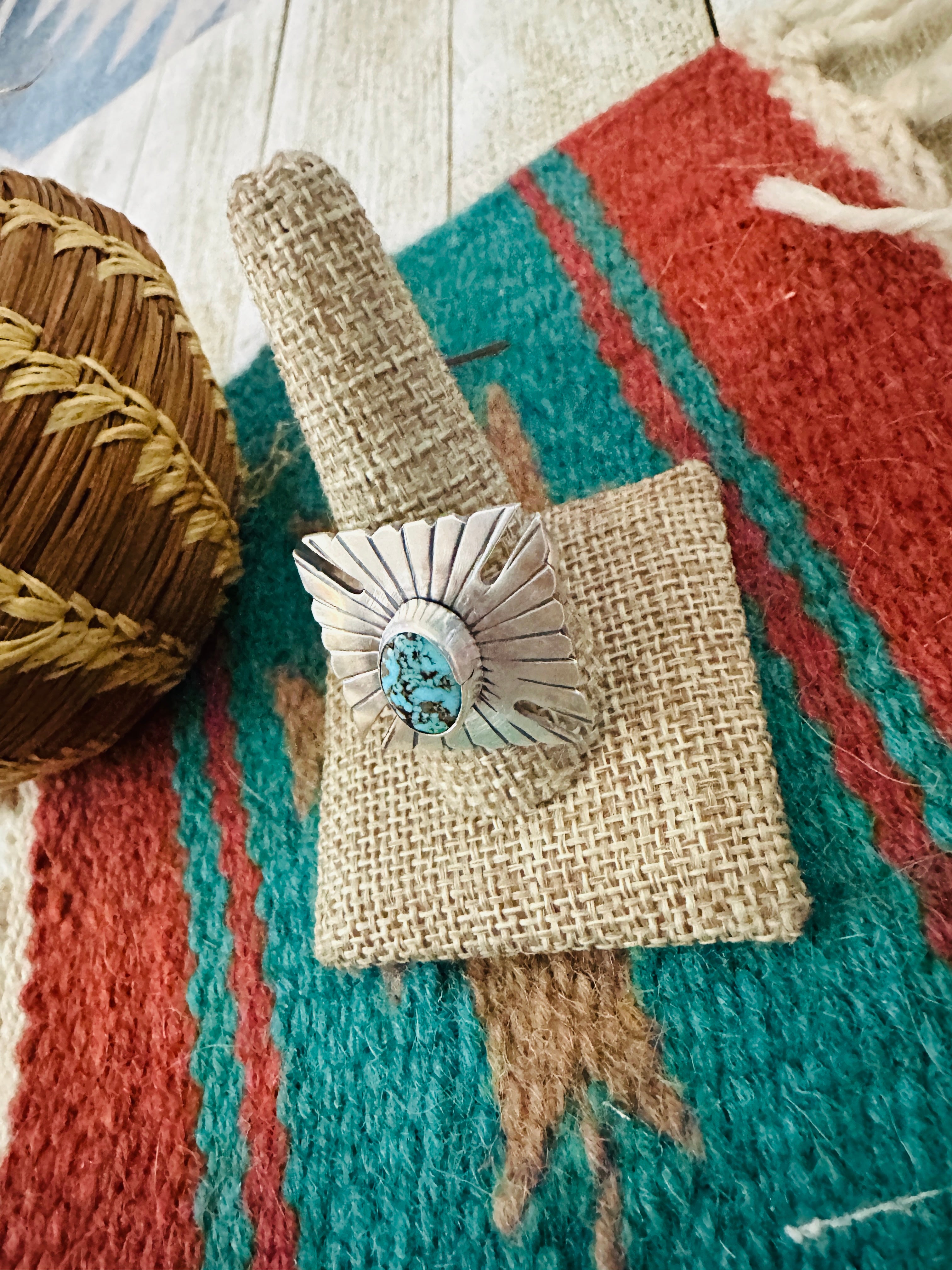 Handcrafted Turquoise & Sterling Silver Adjustable Concho Ring