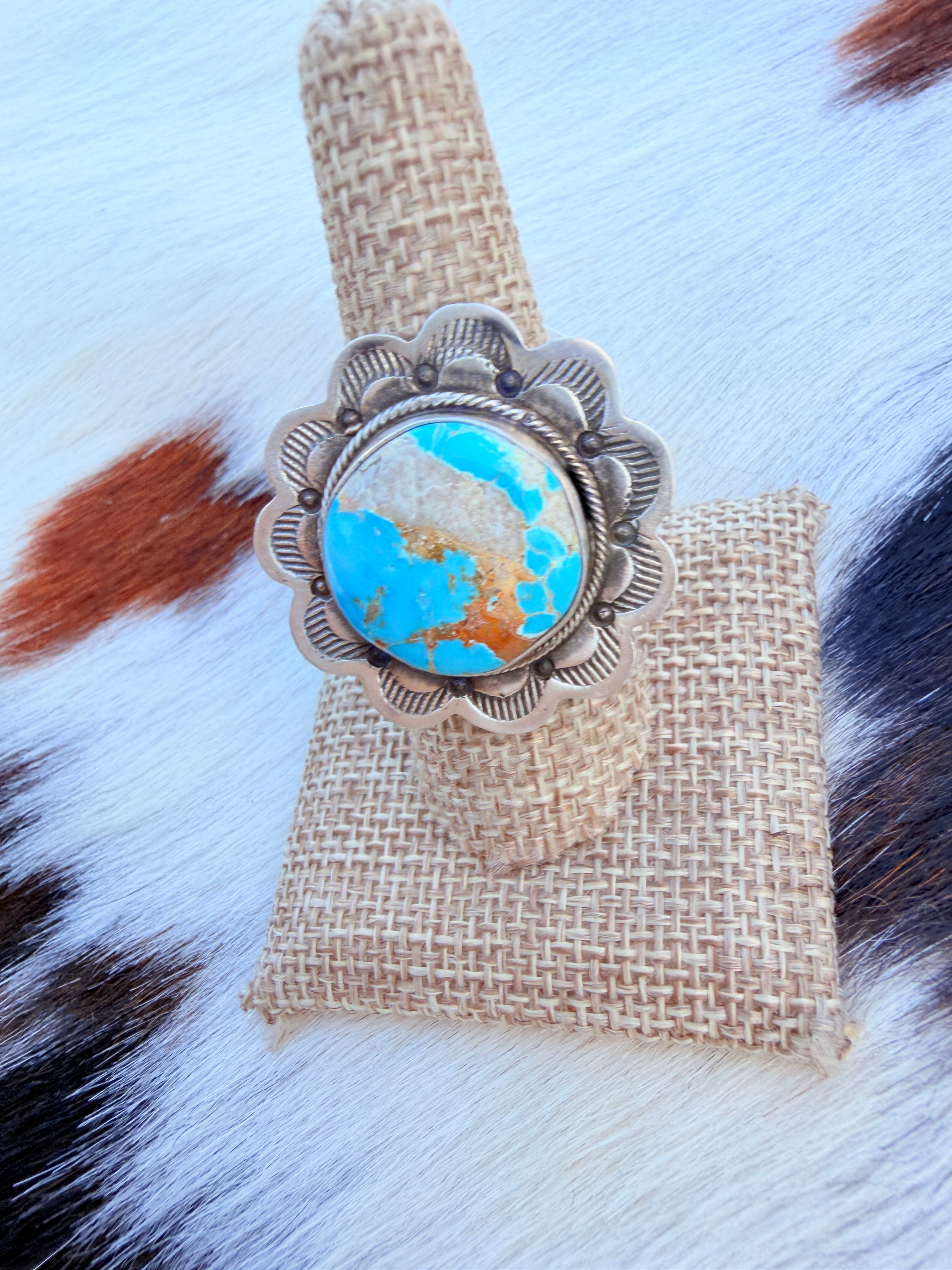 Handcrafted Royston Turquoise & Sterling Silver Ring Size 9 by Danny Henio