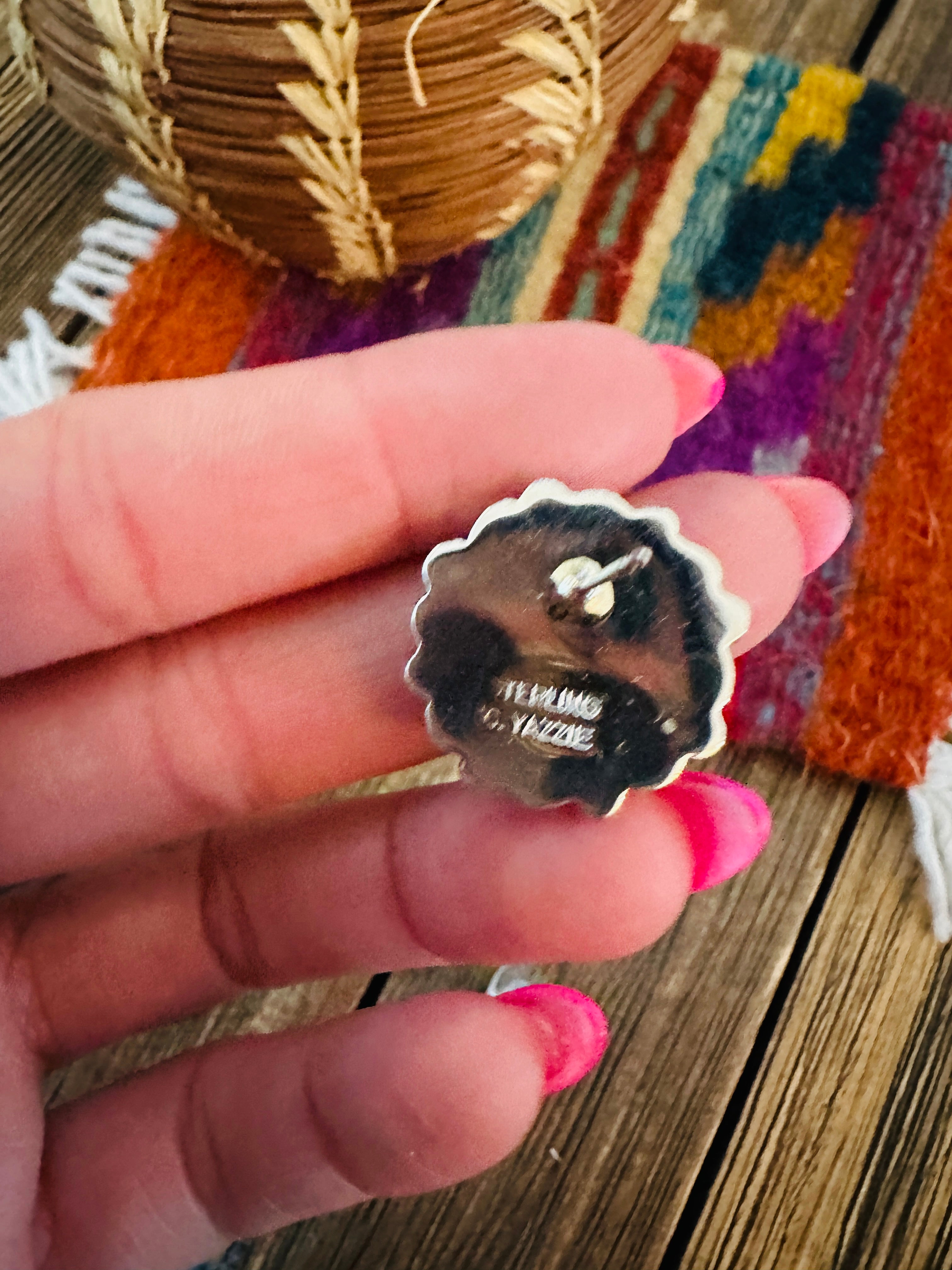 Handcrafted Queen Pink Conch & Sterling Silver Cluster Post Earrings by Debra Smith