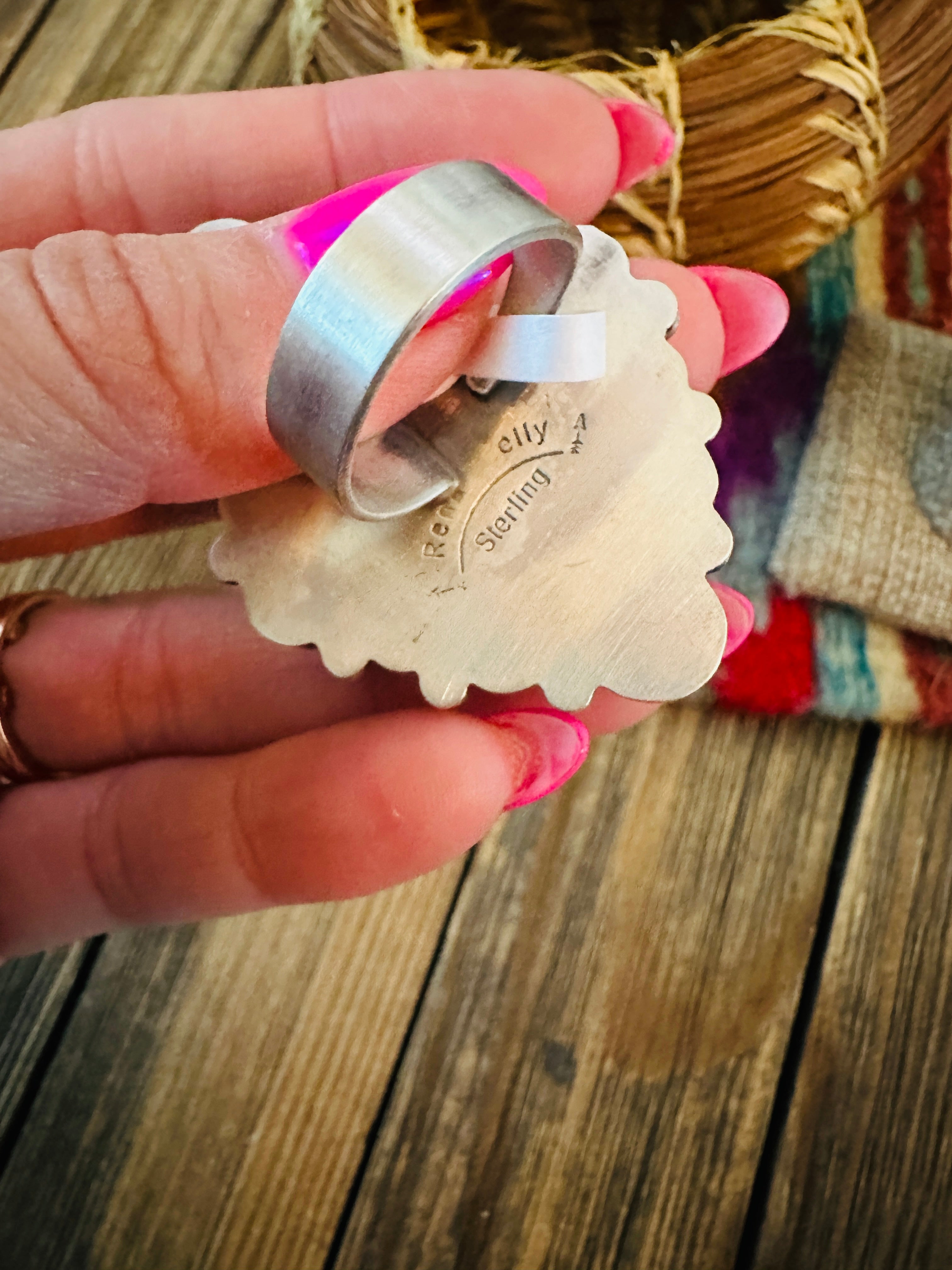 Handcrafted Spiny, Turquoise & Sterling Silver Adjustable Cluster Ring by Rena Shelly