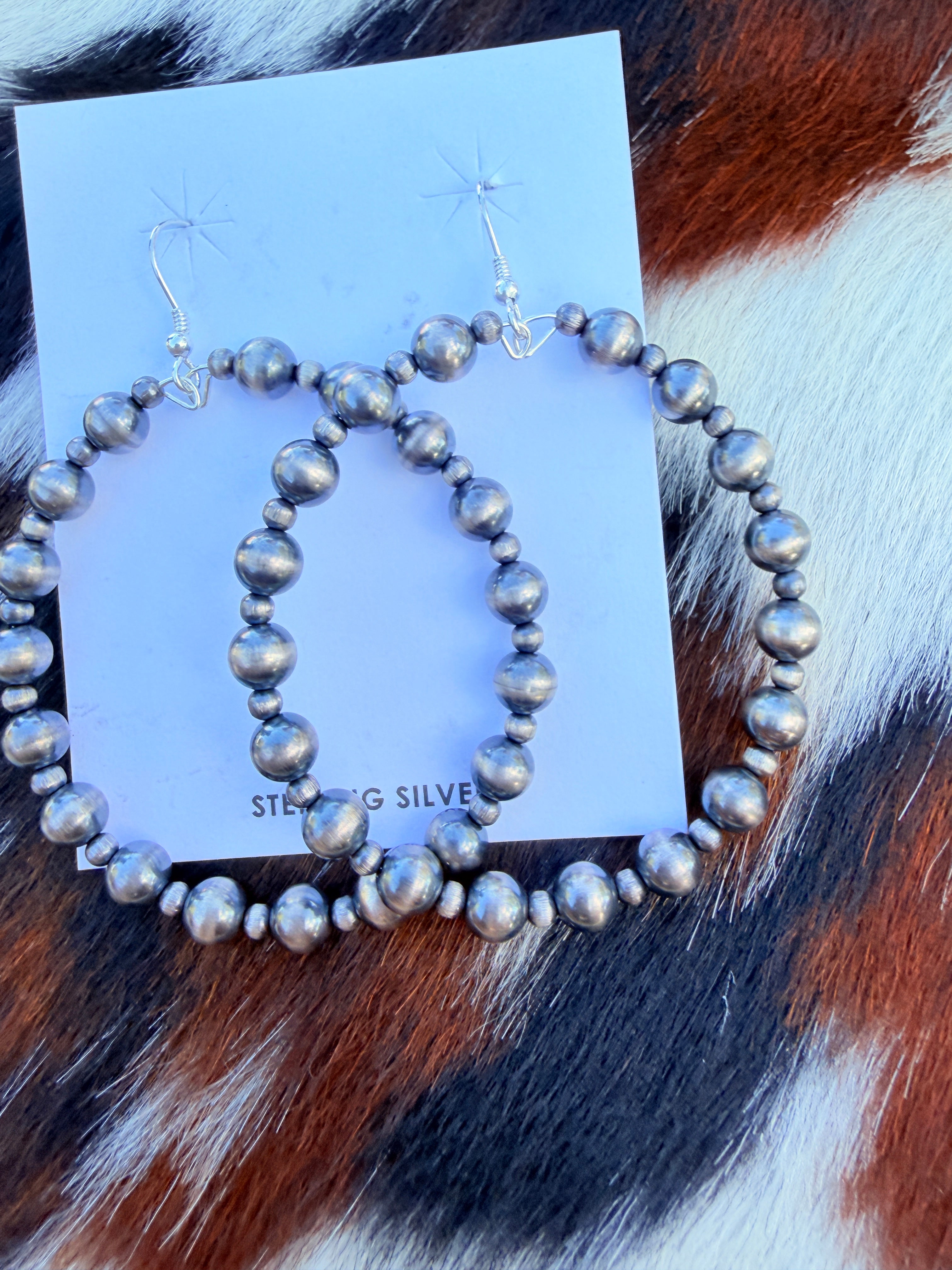 Handcrafted Sterling Silver Pearl Beaded Dangle Hoop Earrings