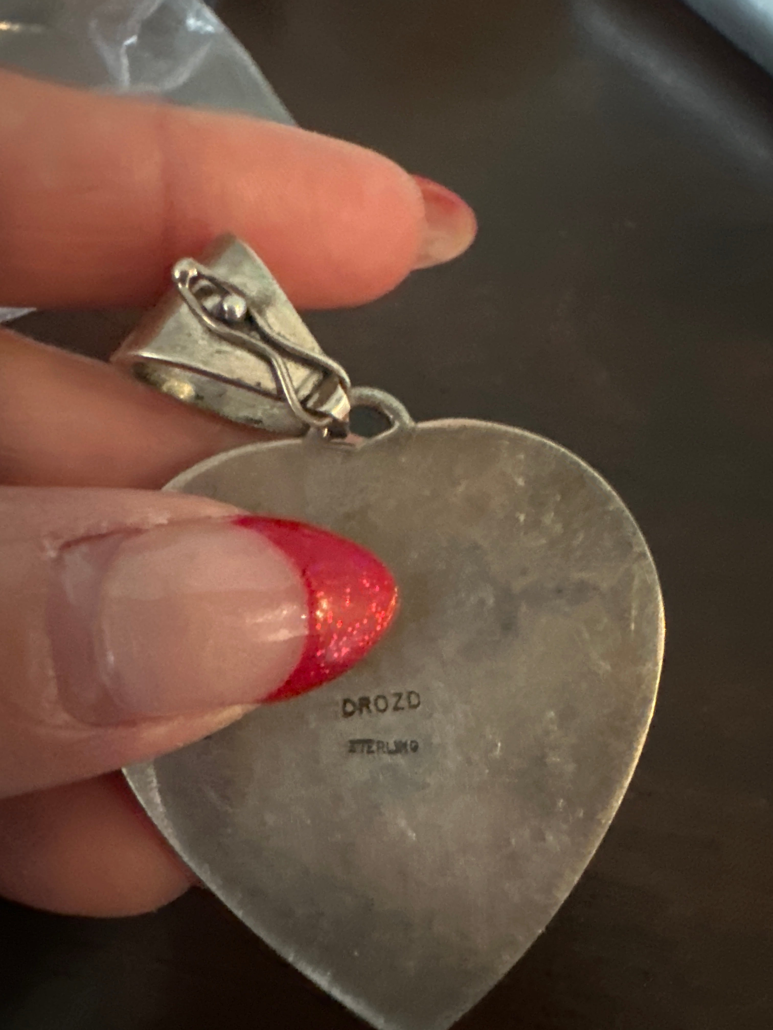 Old Pawn Handcrafted Multi Stone and Sterling Silver Inlay Heart Pendant