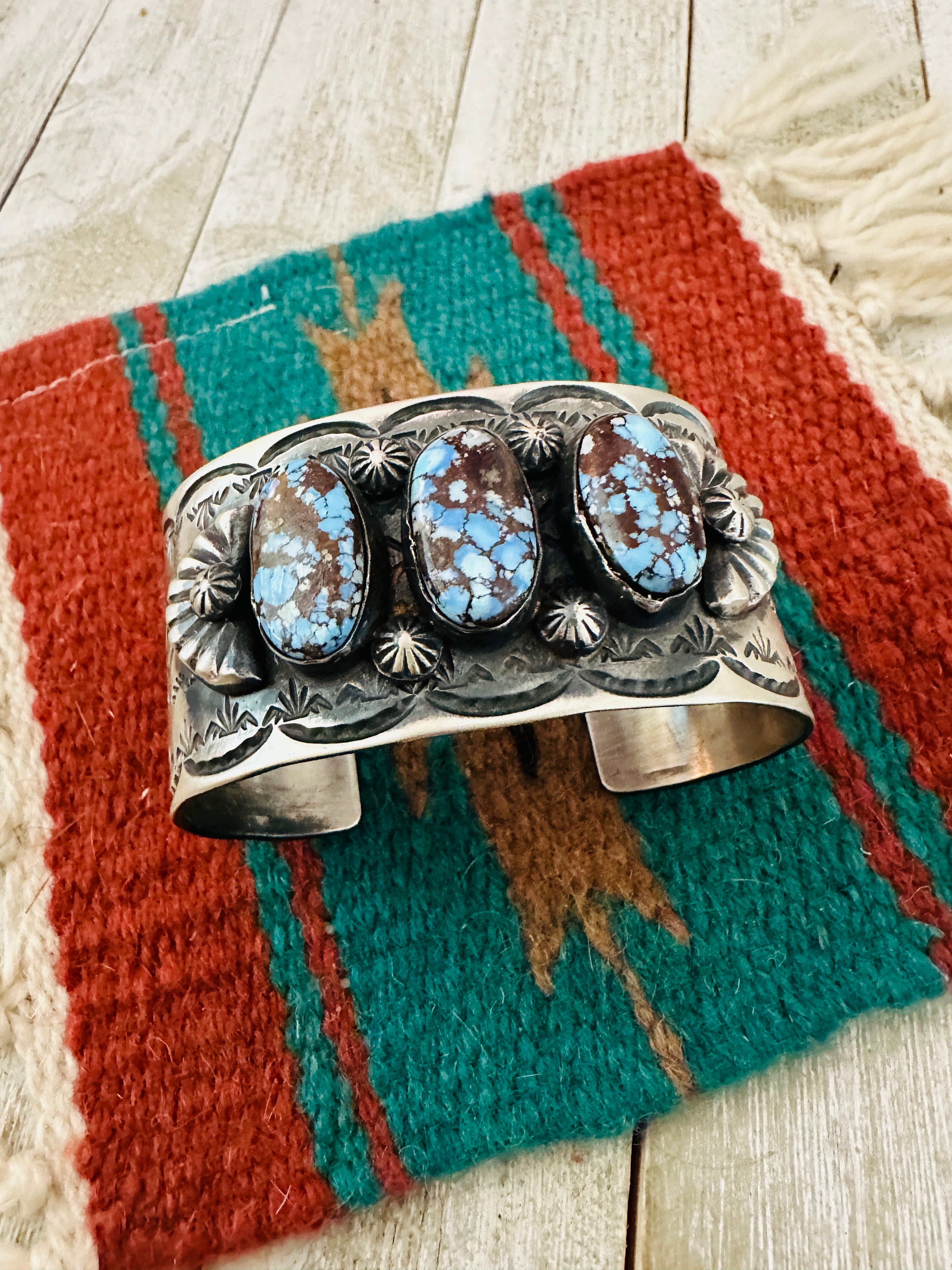 Handcrafted Sterling Silver & Golden Hills Turquoise Cuff Bracelet by Chimney Butte /