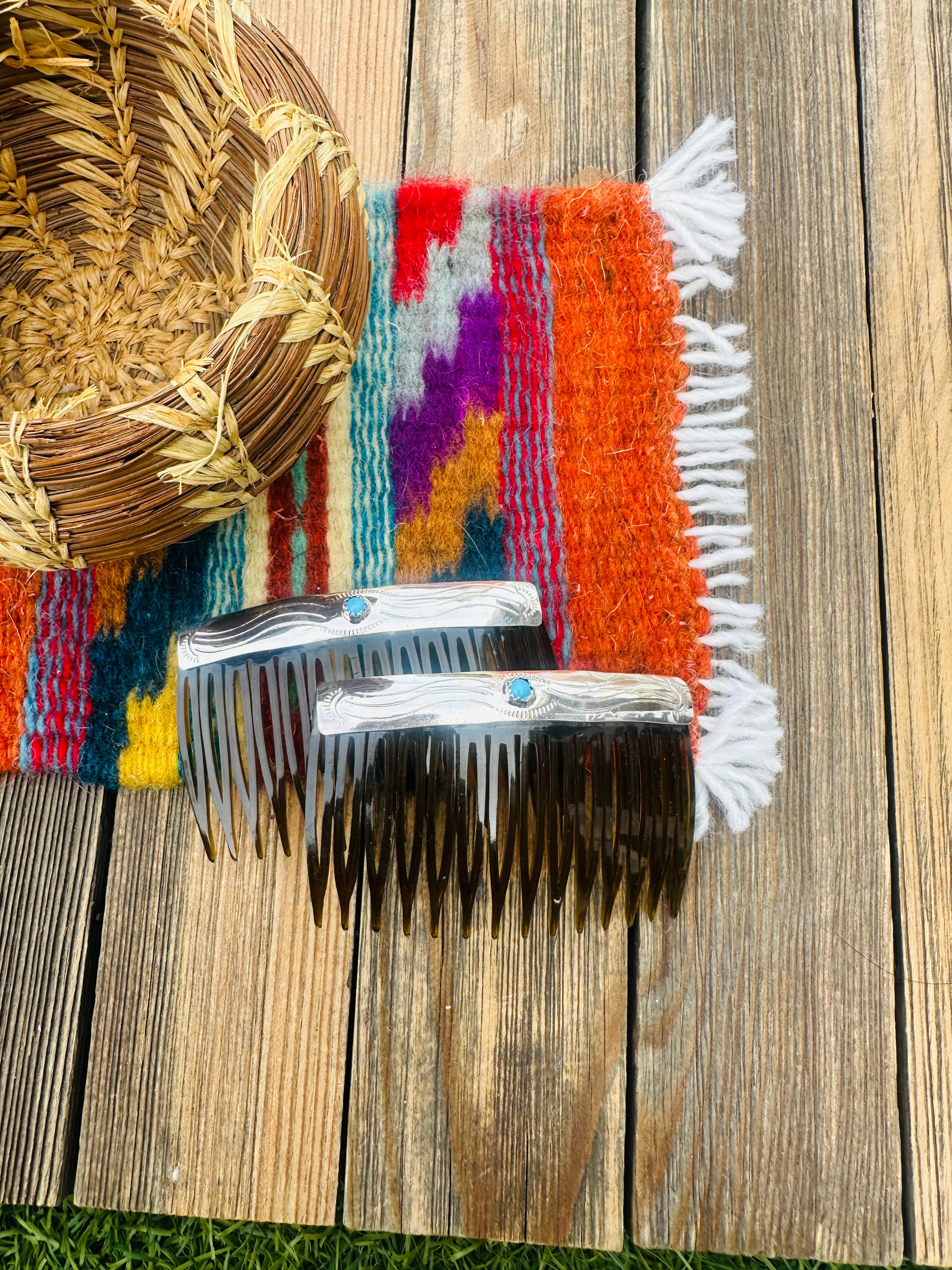 Handcrafted Turquoise & Sterling Silver Hair Comb Set