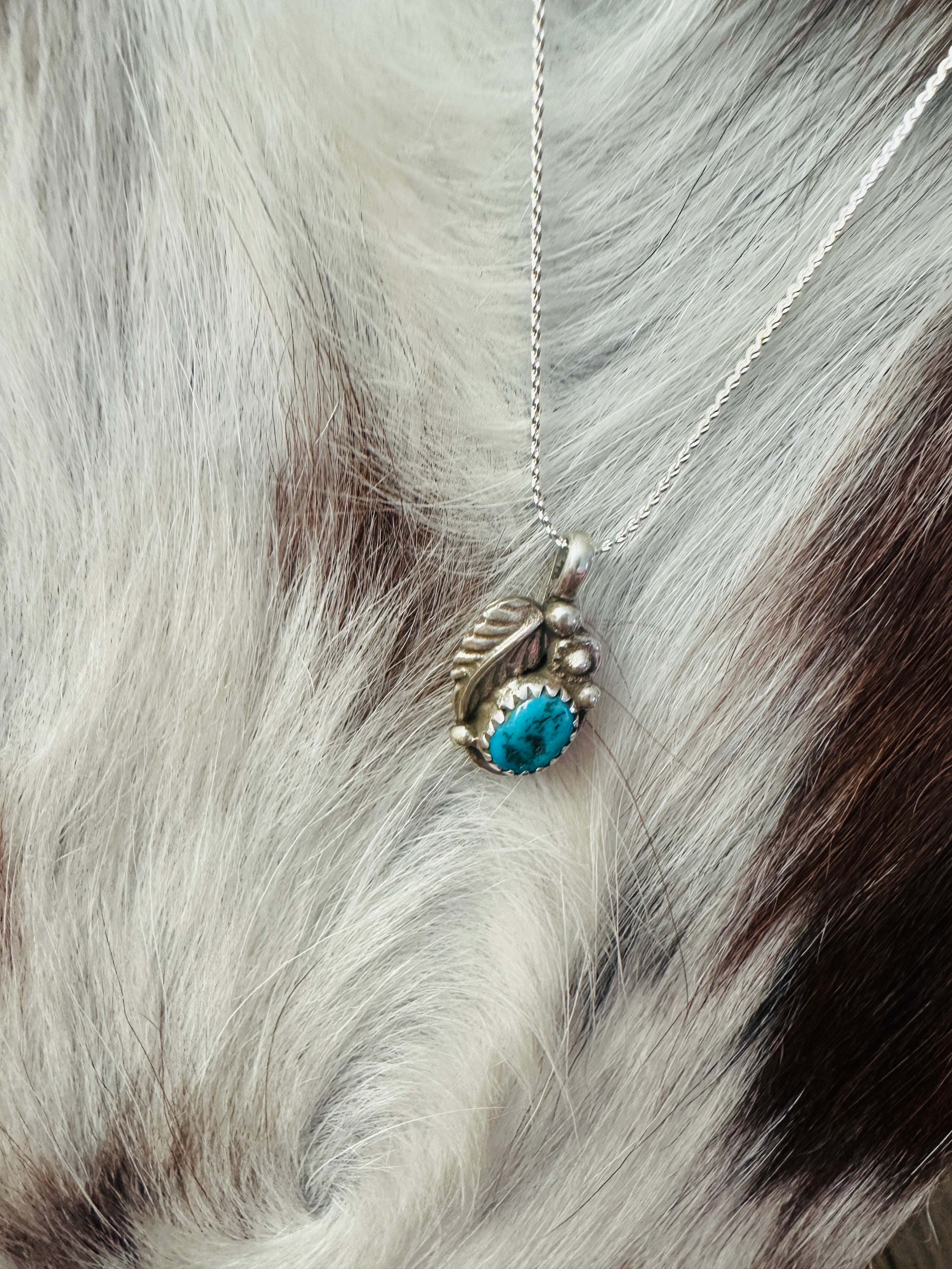 Old Pawn Handcrafted Sterling Silver and Turquoise Necklace