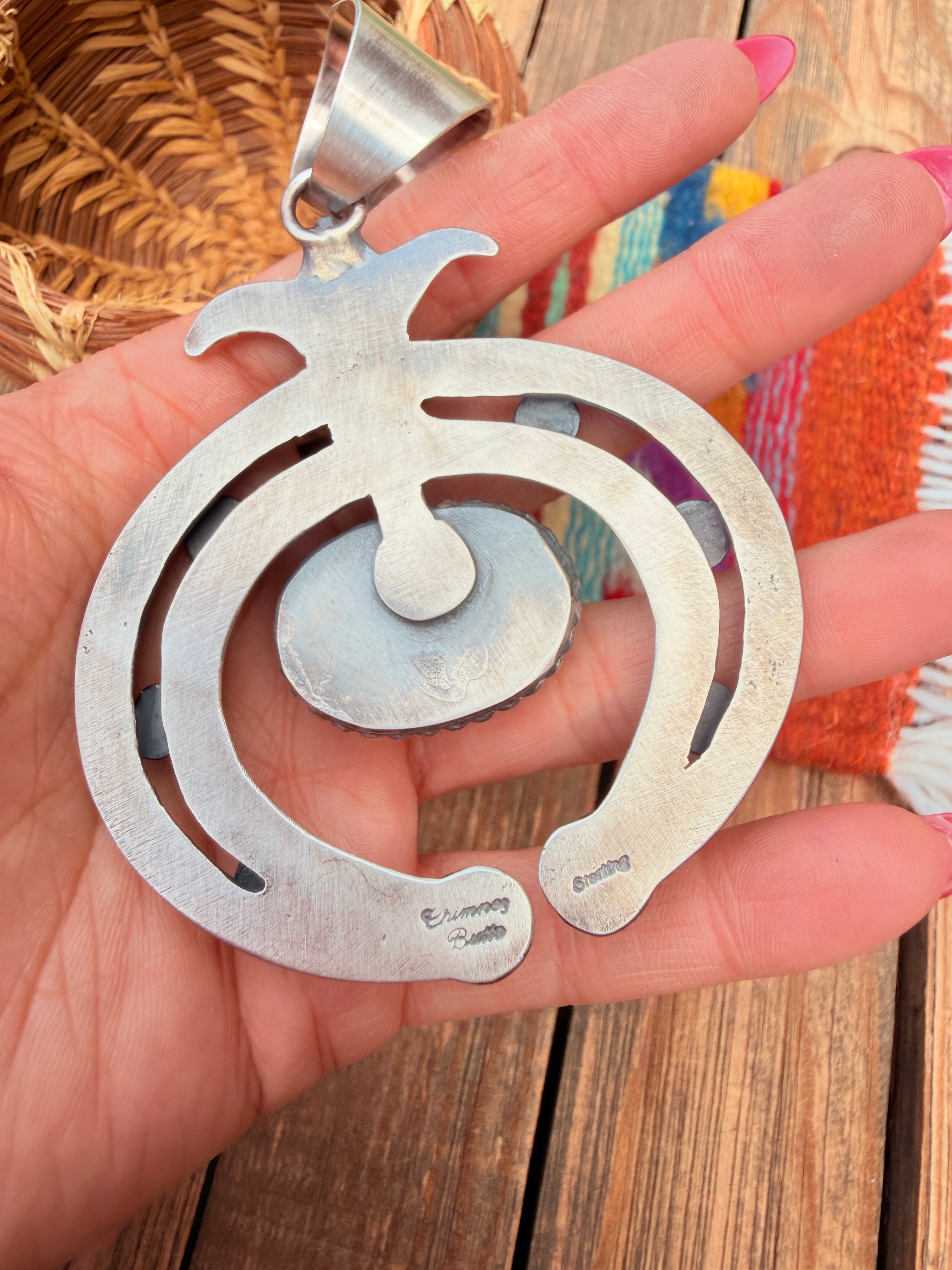 Handcrafted Sterling Silver, Turquoise & Coral Naja Pendant by Chimney Butte