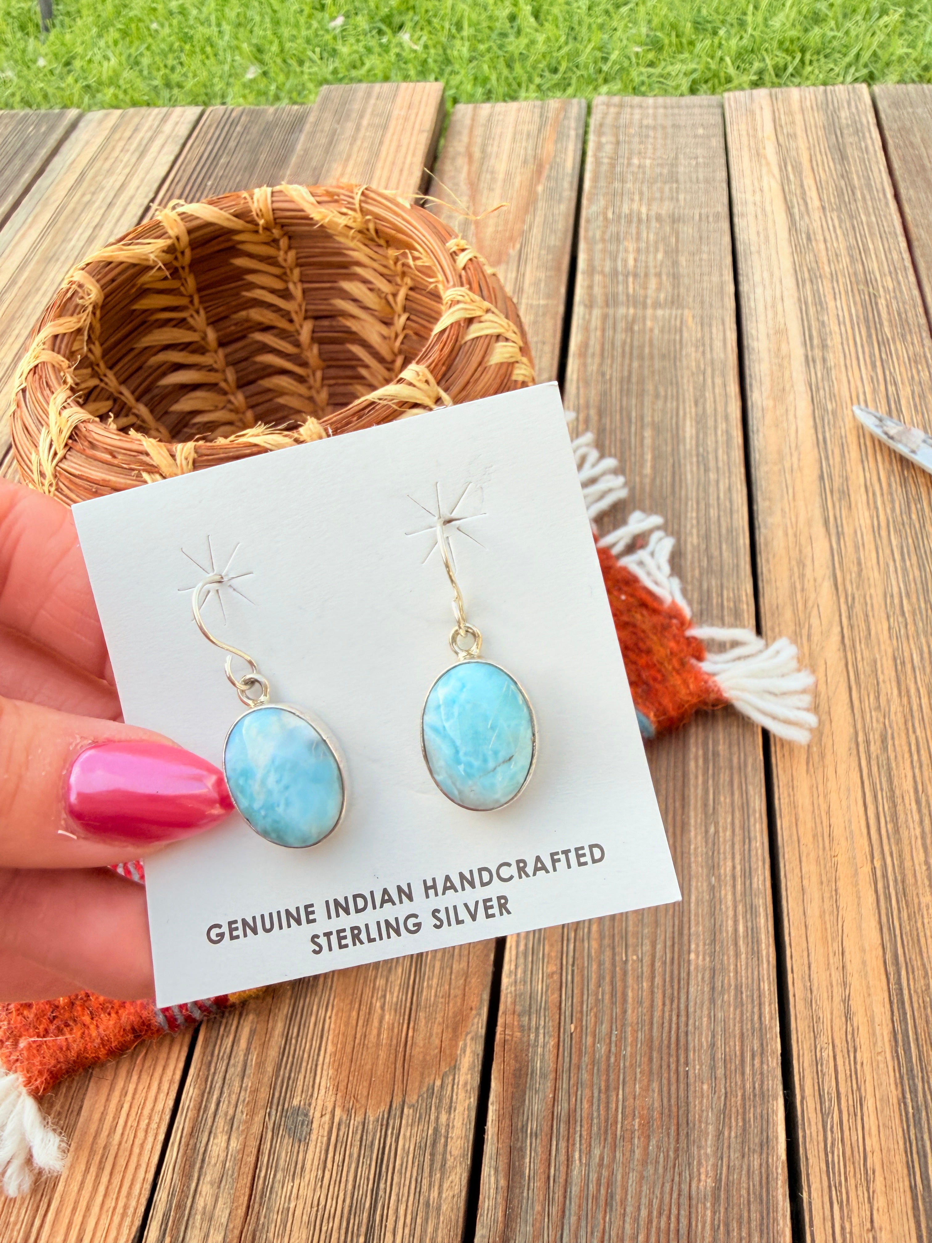 Handcrafted Larimar & Sterling Silver Dangle Earrings