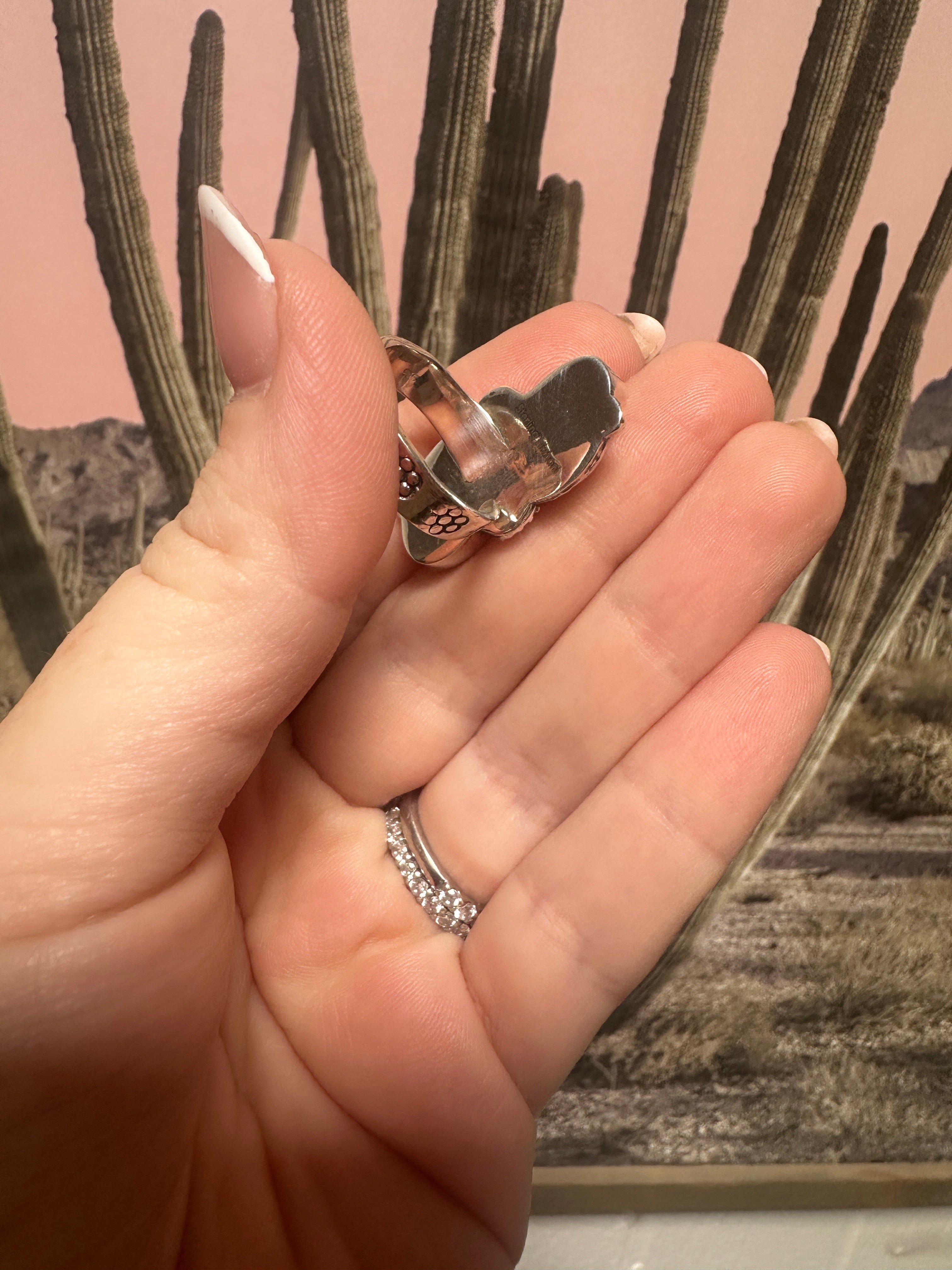 Beautiful Handmade Palomino Turquoise And Sterling Silver Adjustable 2 Stone Flower Leaf Ring