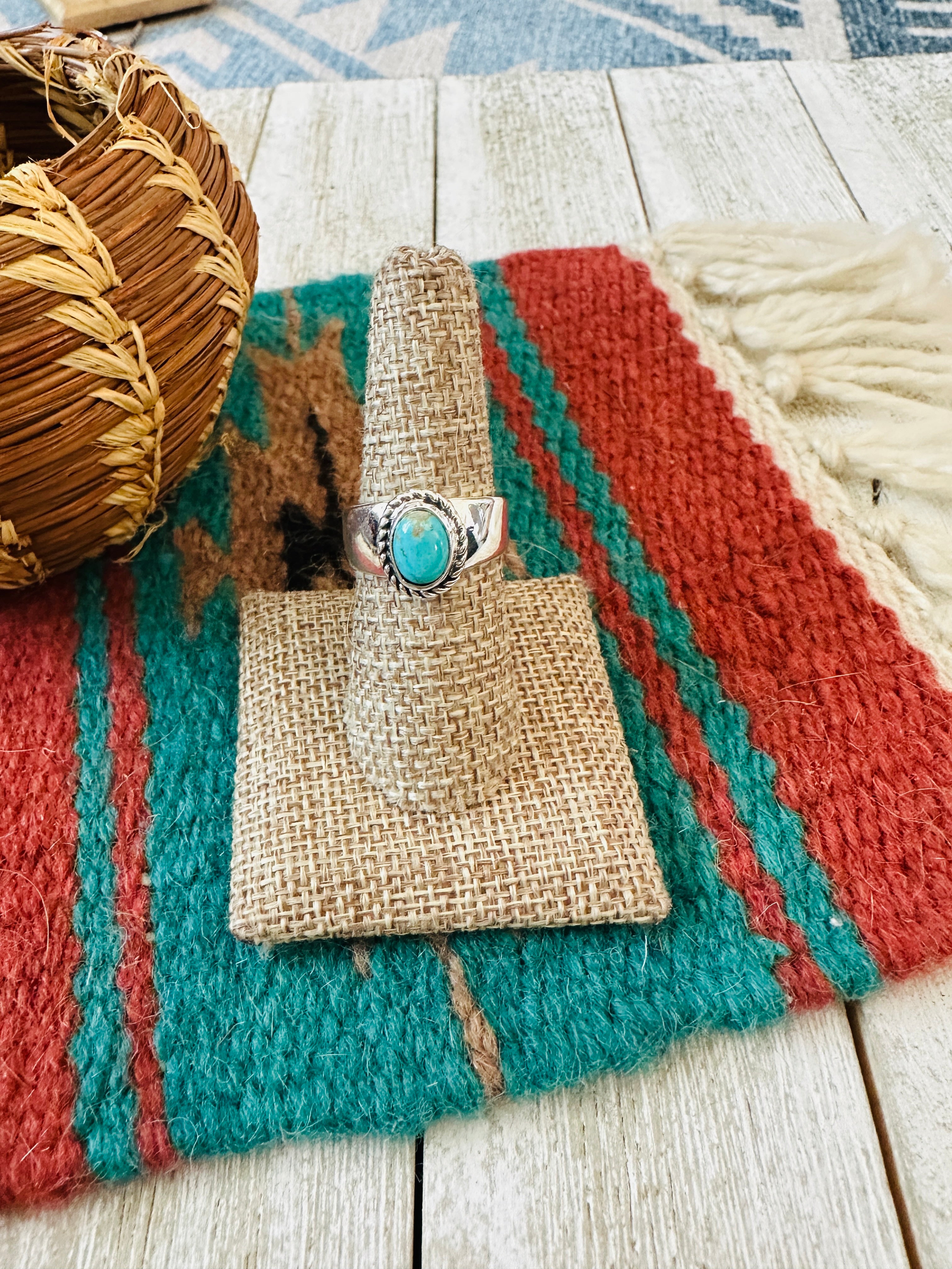 Handcrafted Turquoise & Sterling Silver Wide Band Ring