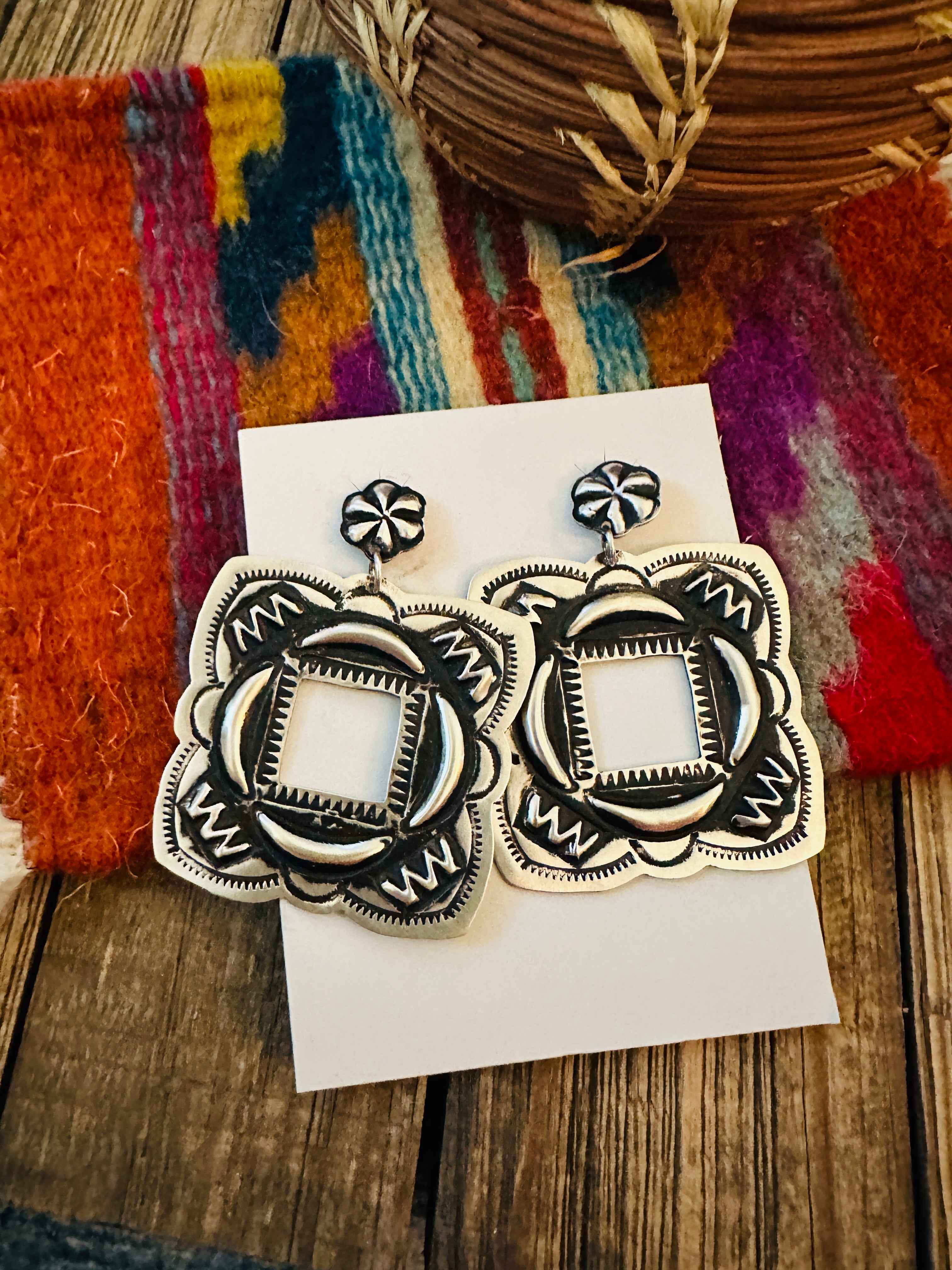 Handcrafted Sterling Silver Concho Dangle Earrings by Leander Tahe