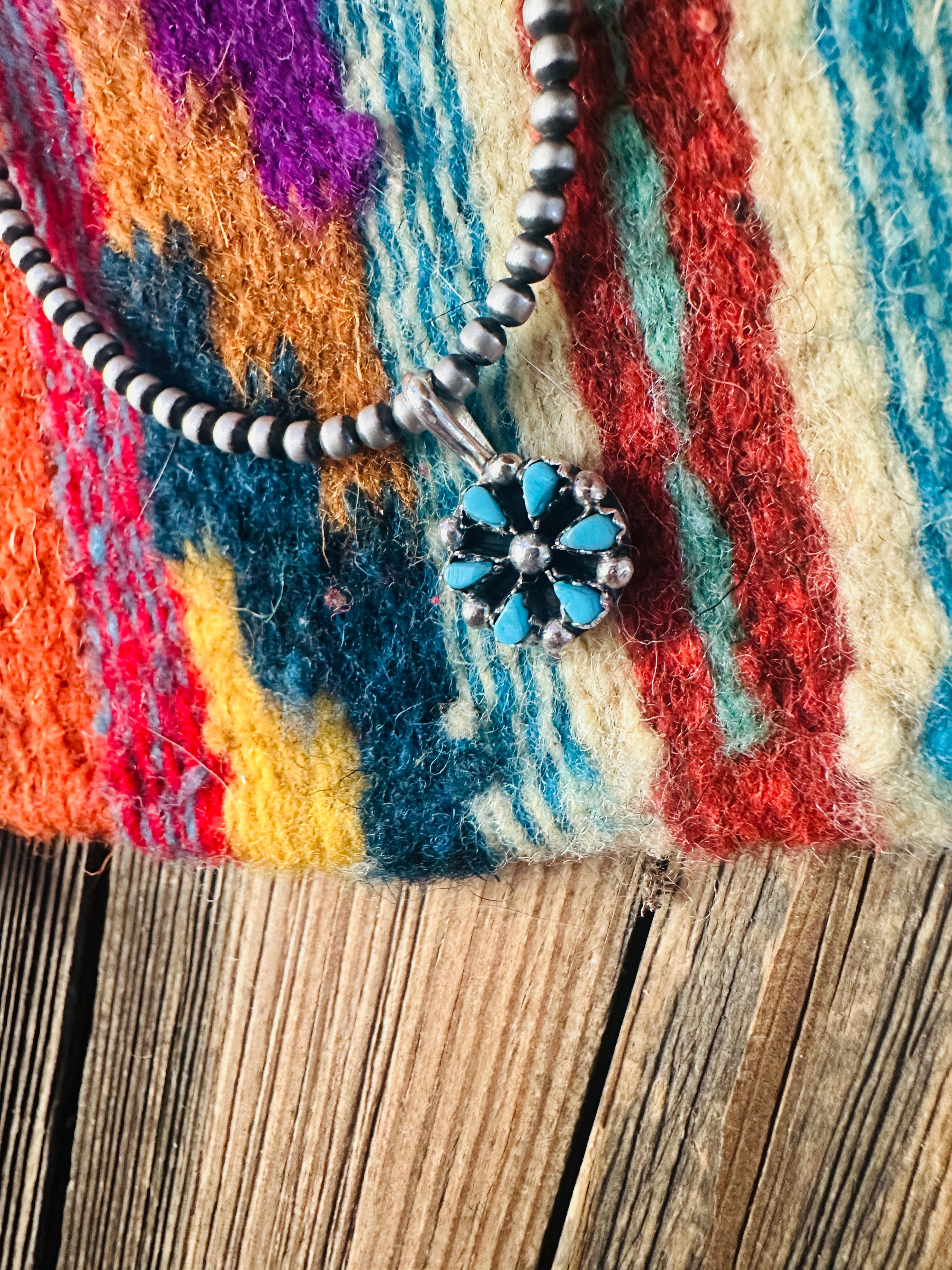 Handcrafted Sterling Silver and Turquoise Petit Point Pendant
