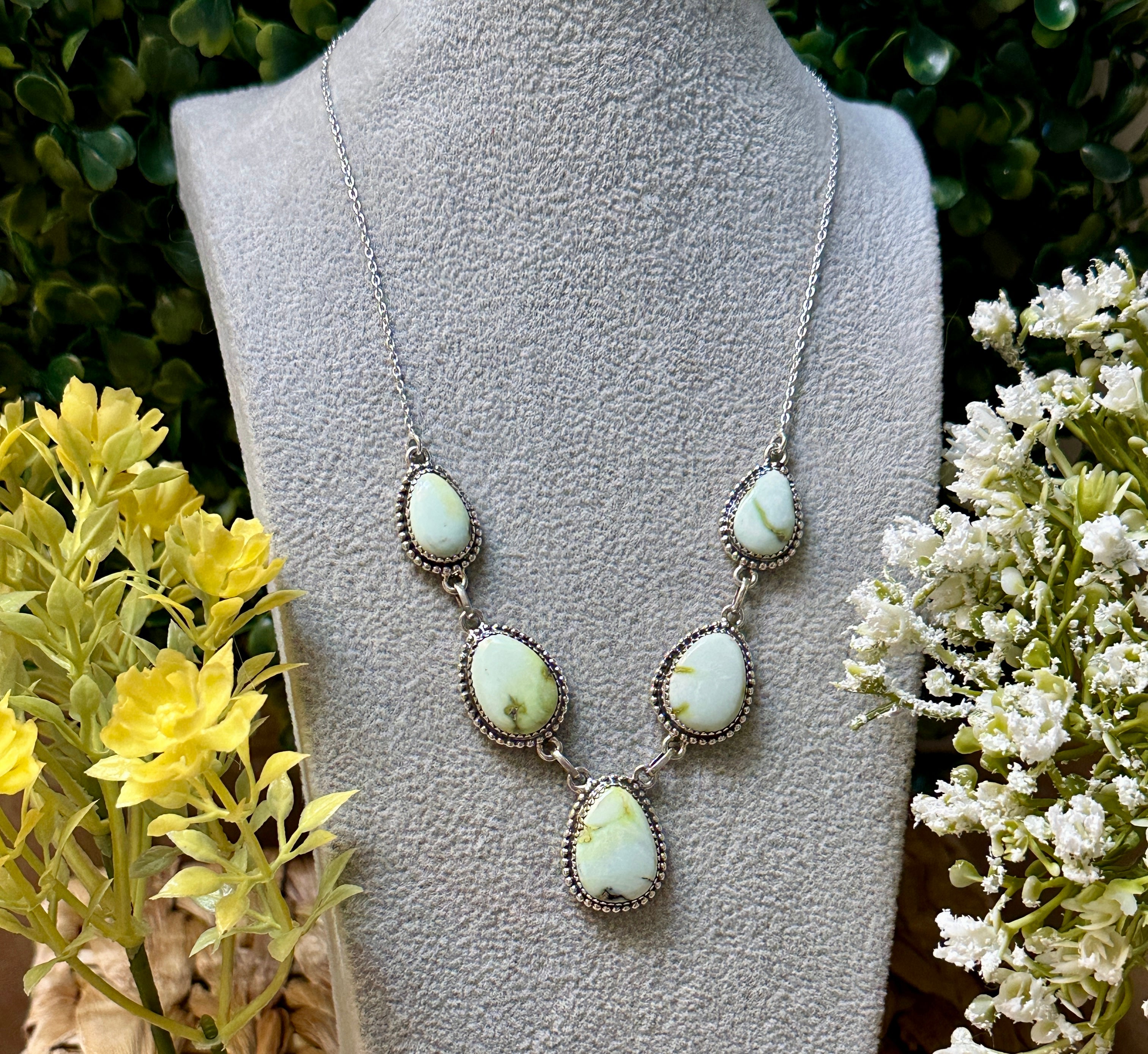 Handmade Palomino Turquoise 4 Stone Sterling Silver Necklace