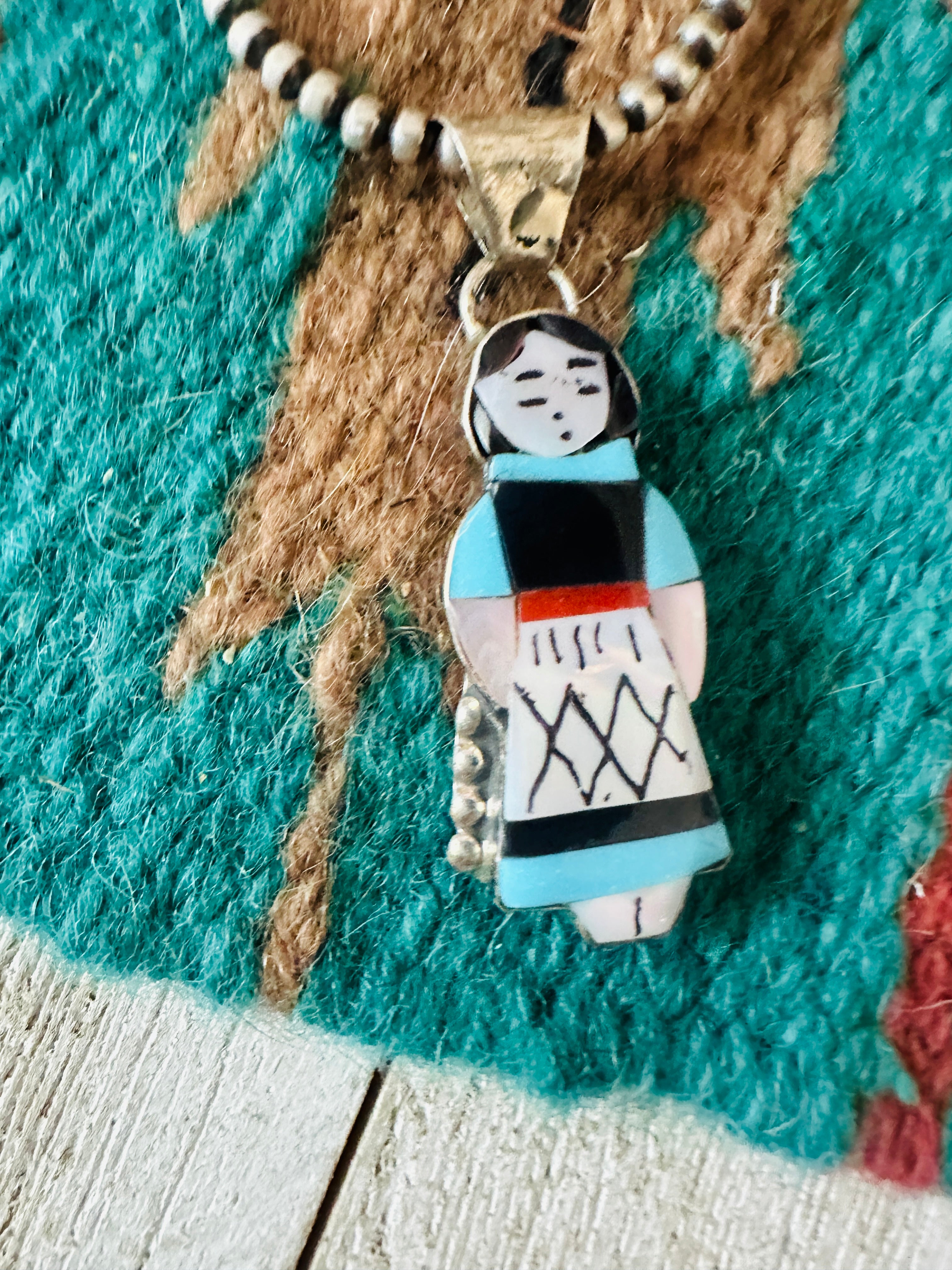 Handcrafted Multi Stone & Sterling Silver Inlay Maiden Pendant