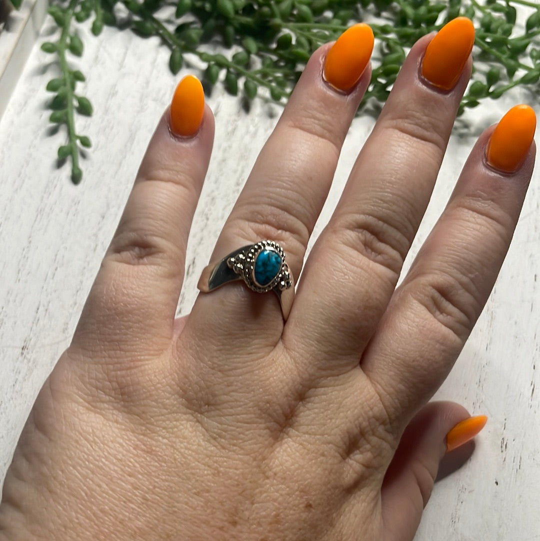 Handcrafted Sterling Silver Single Stone Turquoise V Cut Ring