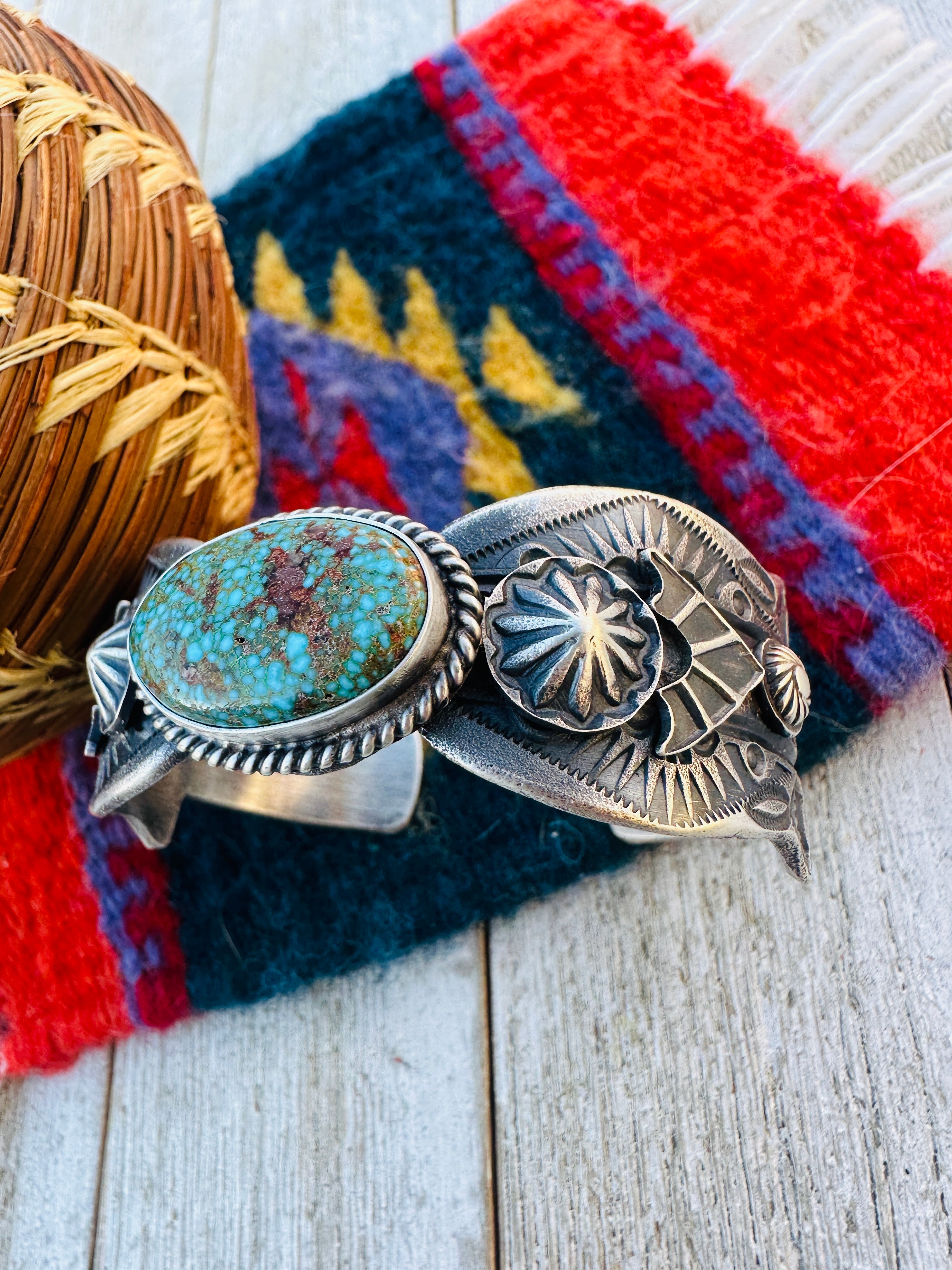 Handcrafted Number 8 Turquoise & Sterling Silver Cuff Bracelet by Kevin Billah