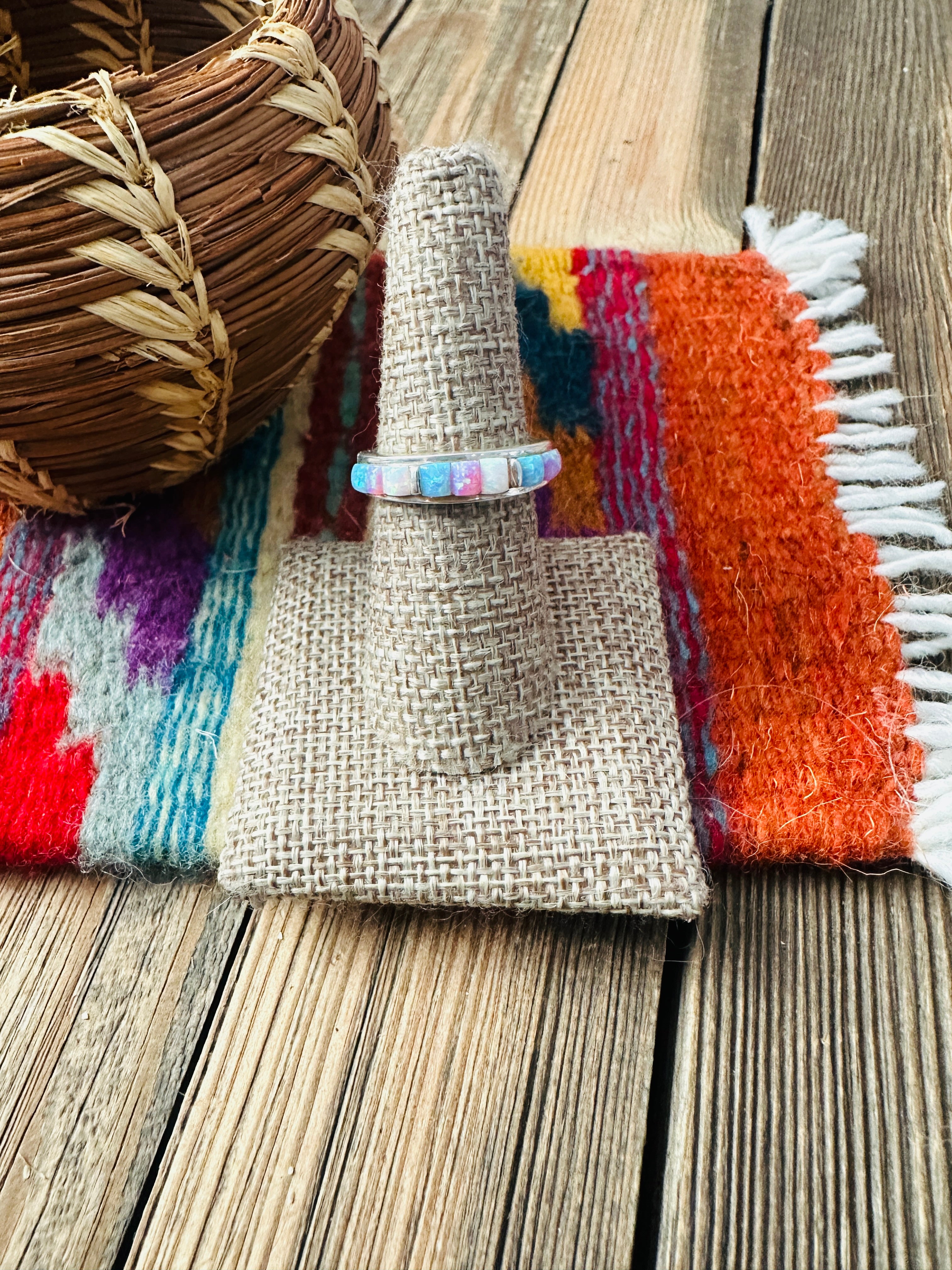 Handcrafted Opal & Sterling Silver Inlay Band Ring