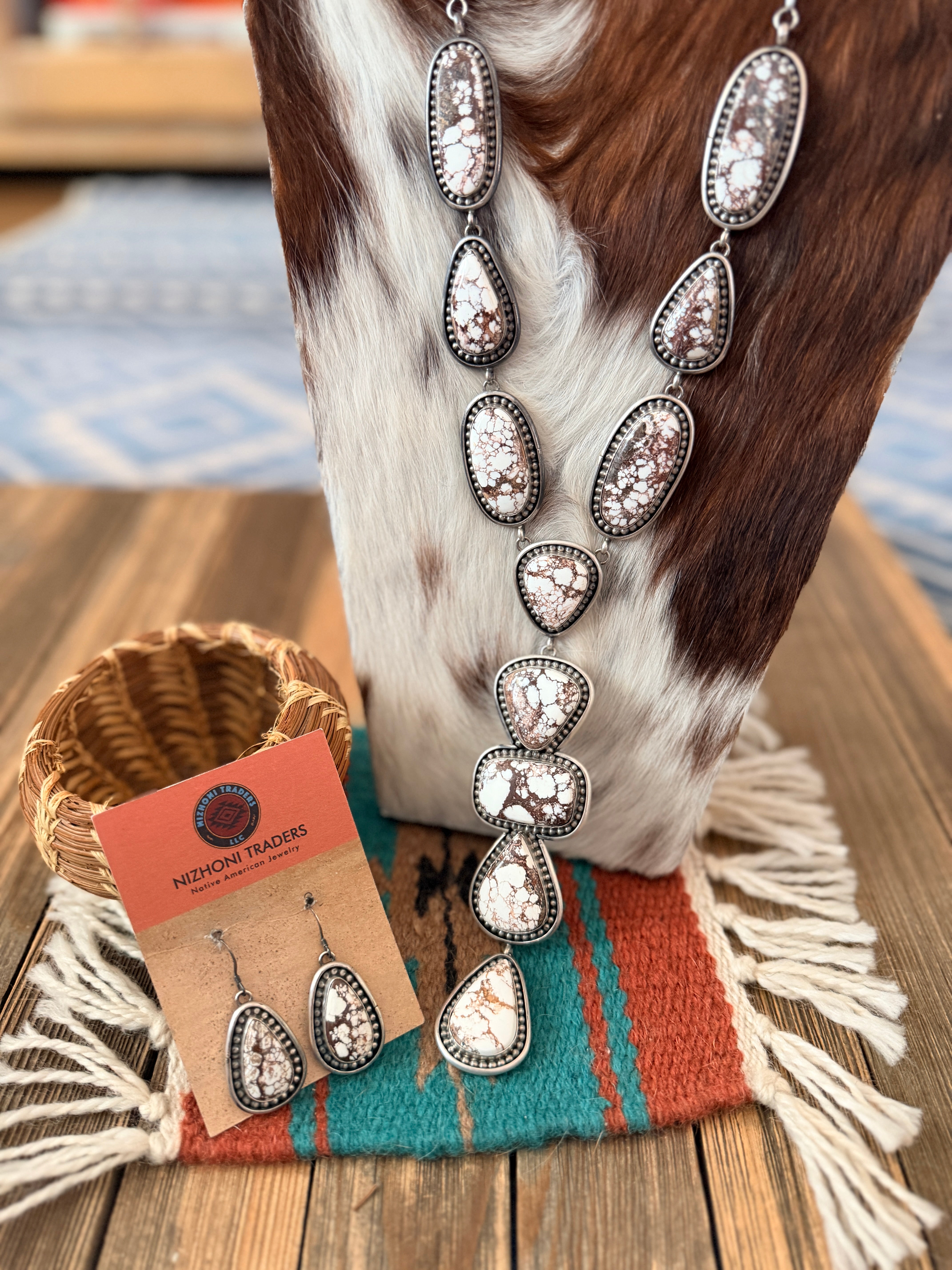 Handcrafted Wild Horse & Sterling Silver Necklace and Earring Set by Mary Ann Spencer