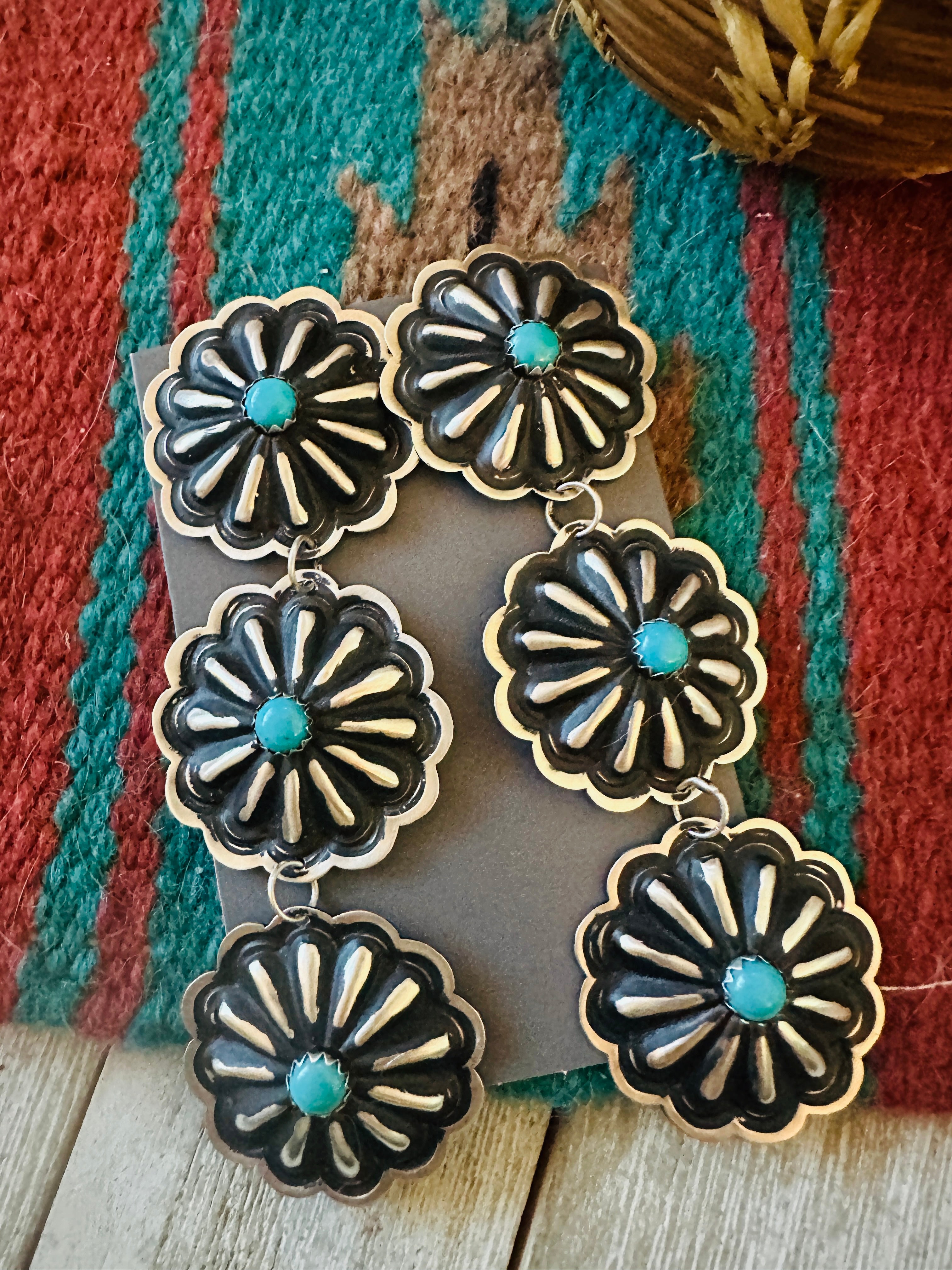 Handcrafted Turquoise & Sterling Silver Concho Dangle Earrings