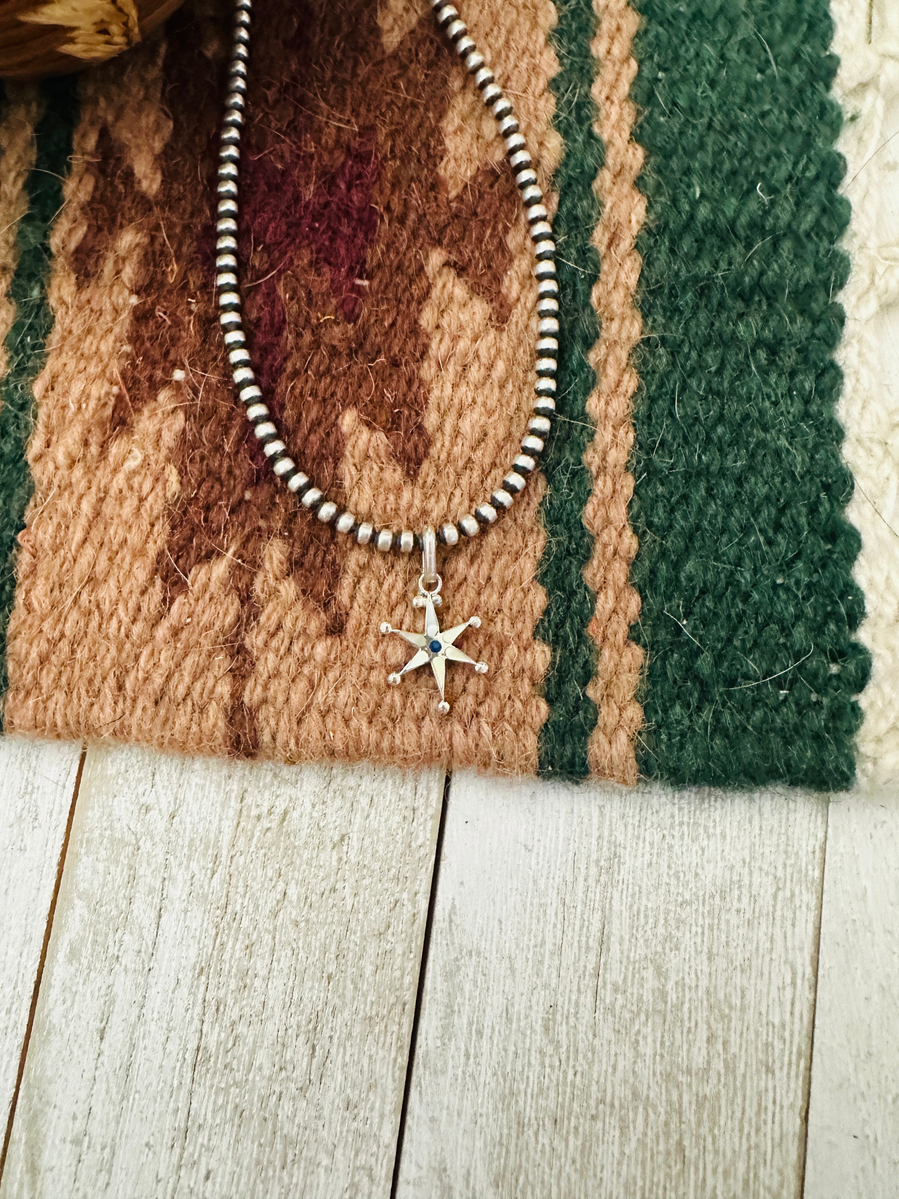 Handcrafted Sterling Silver, Mother of Pearl & Lapis Mini Star Pendant Signed