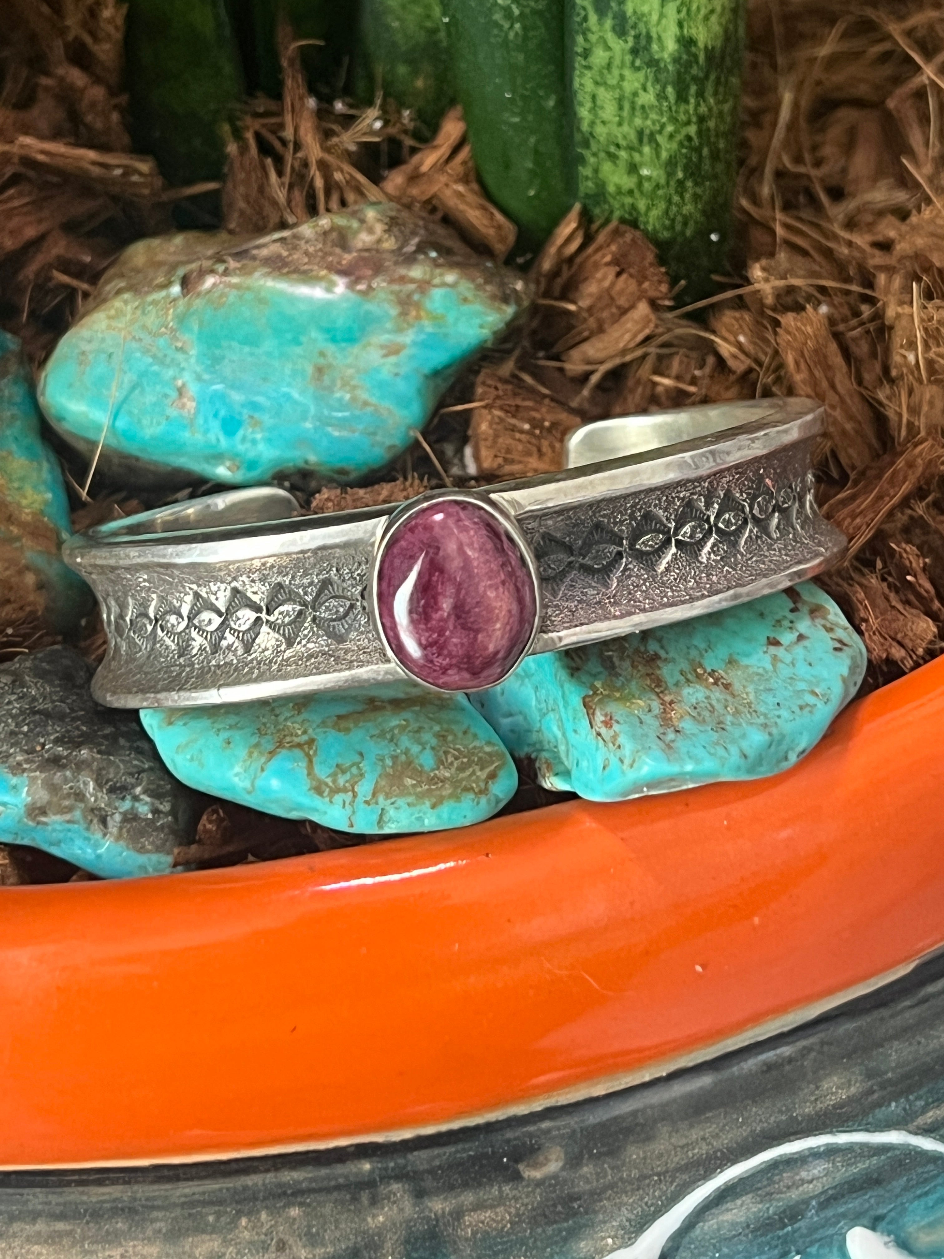 Handcrafted Sterling Silver and Purple Spiny Oyster Tufa Cast Cuff by Gary Custer