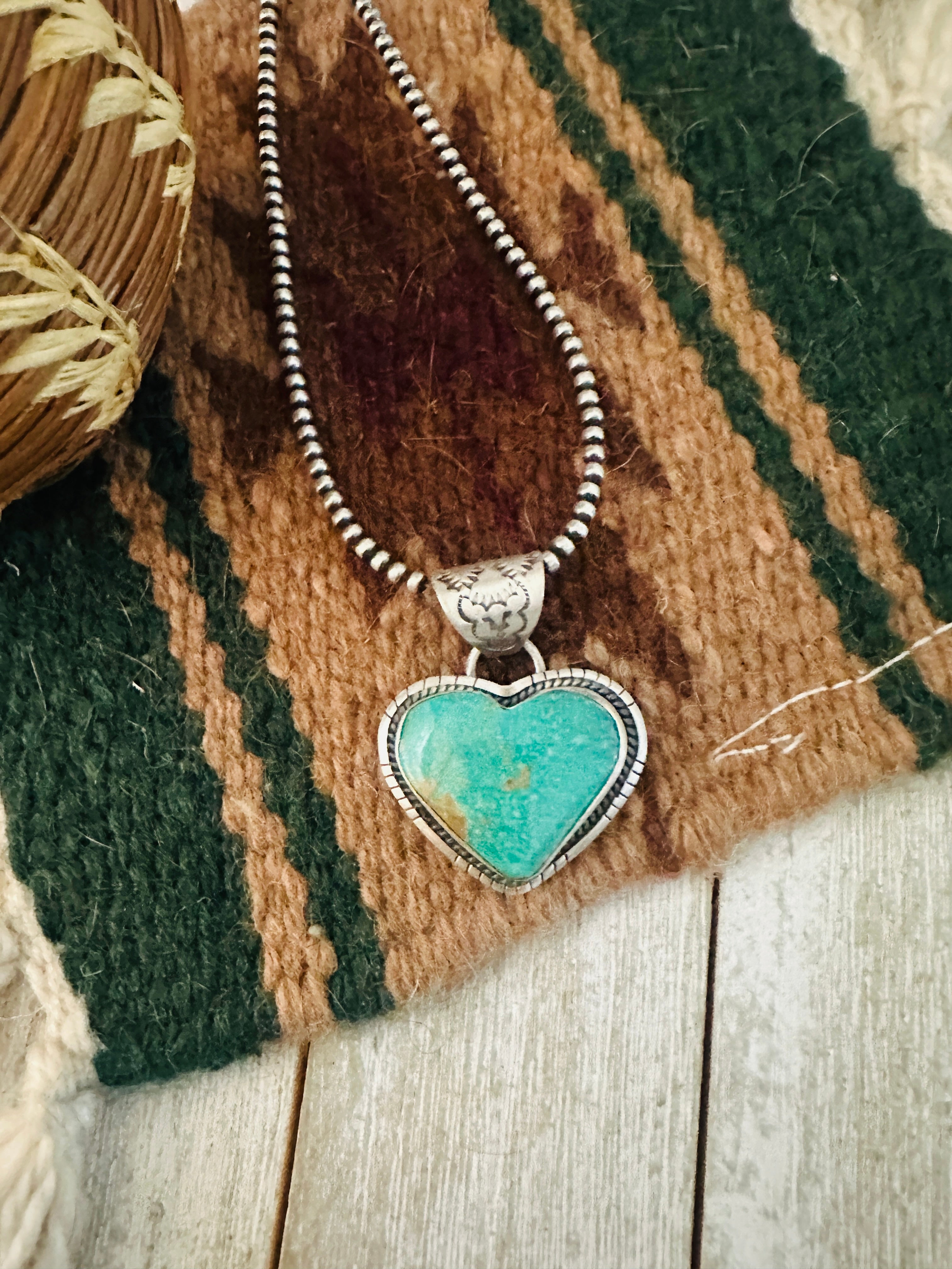 Handmade Turquoise & Sterling Silver Heart Pendant