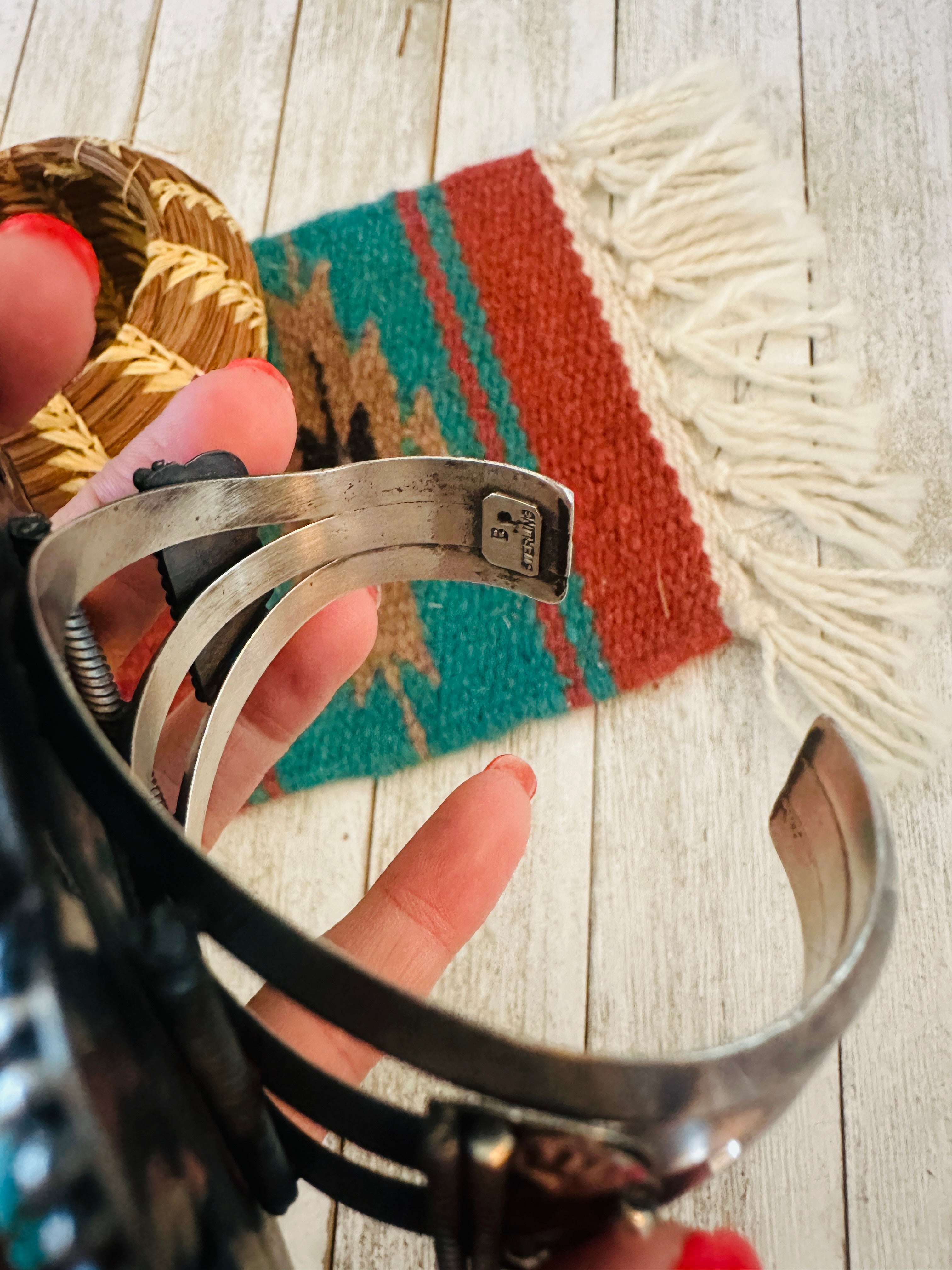 Sterling Silver & Number 8 Turquoise Cluster Cuff Bracelet /