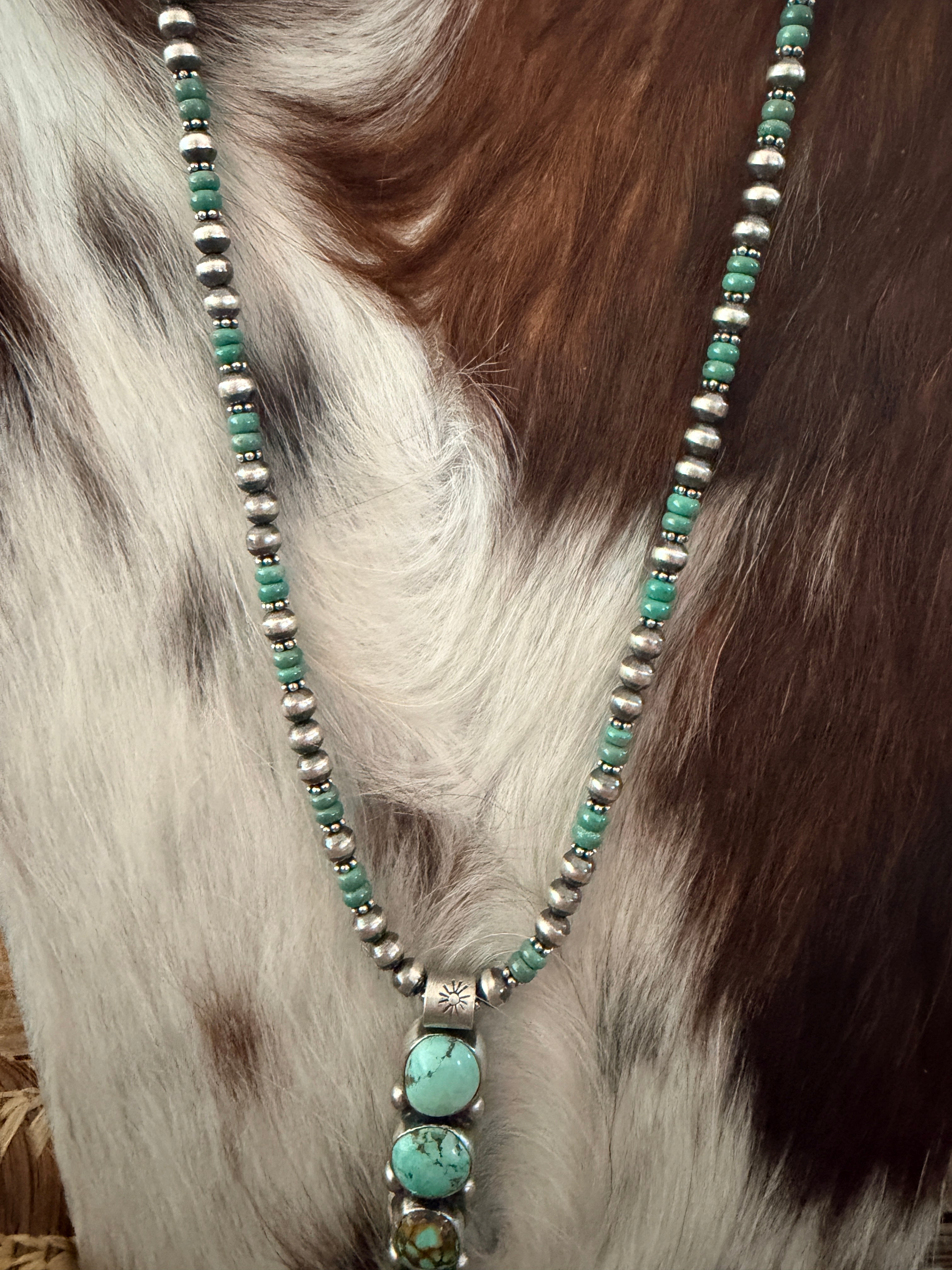 Handcrafted Turquoise & Sterling Silver Cluster Beaded Necklace