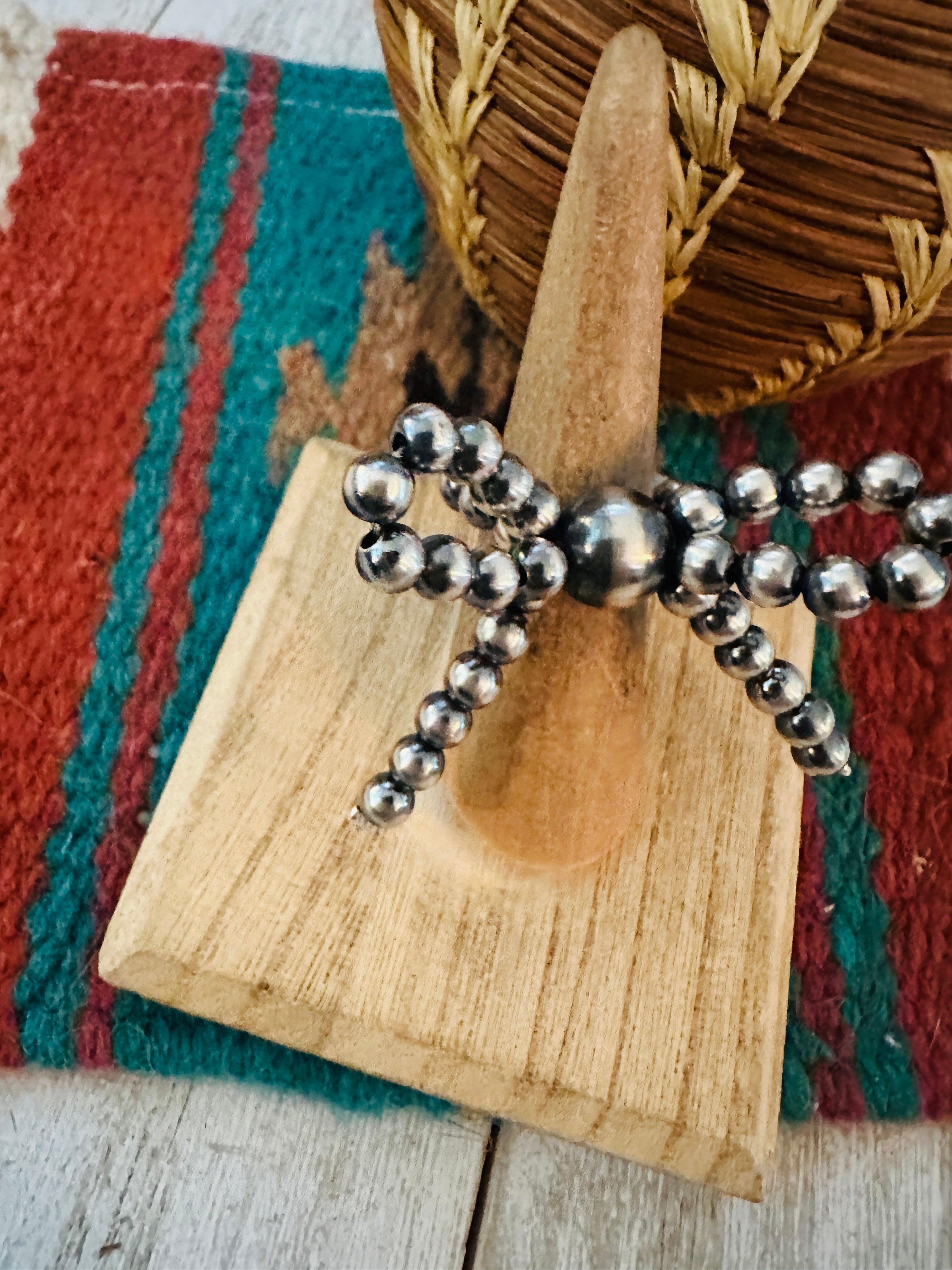 Handcrafted Sterling Silver Pearl Beaded Bow Adjustable Ring