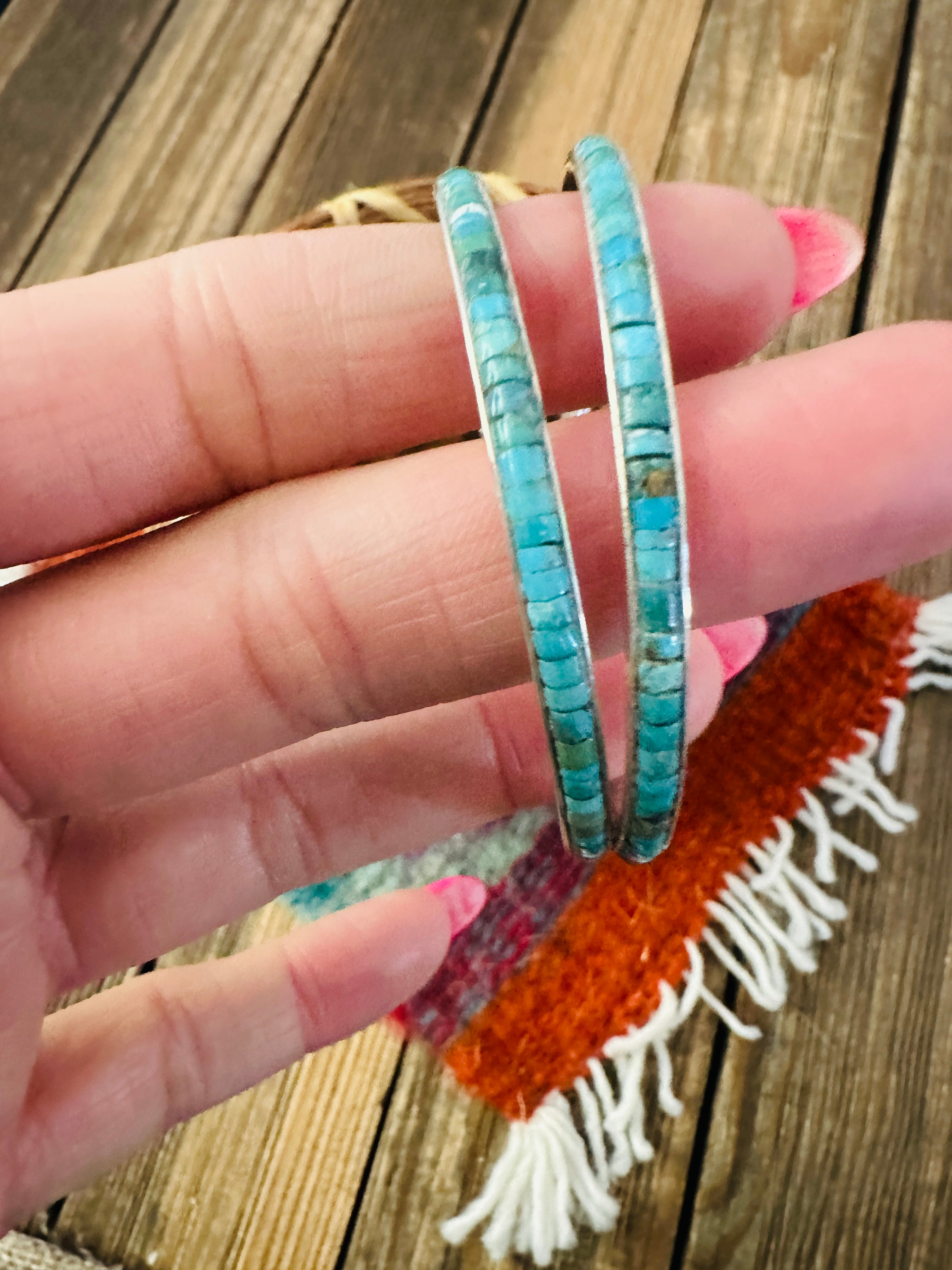 Handcrafted Turquoise & Sterling Silver Hoop Earrings by Federico Jimenez