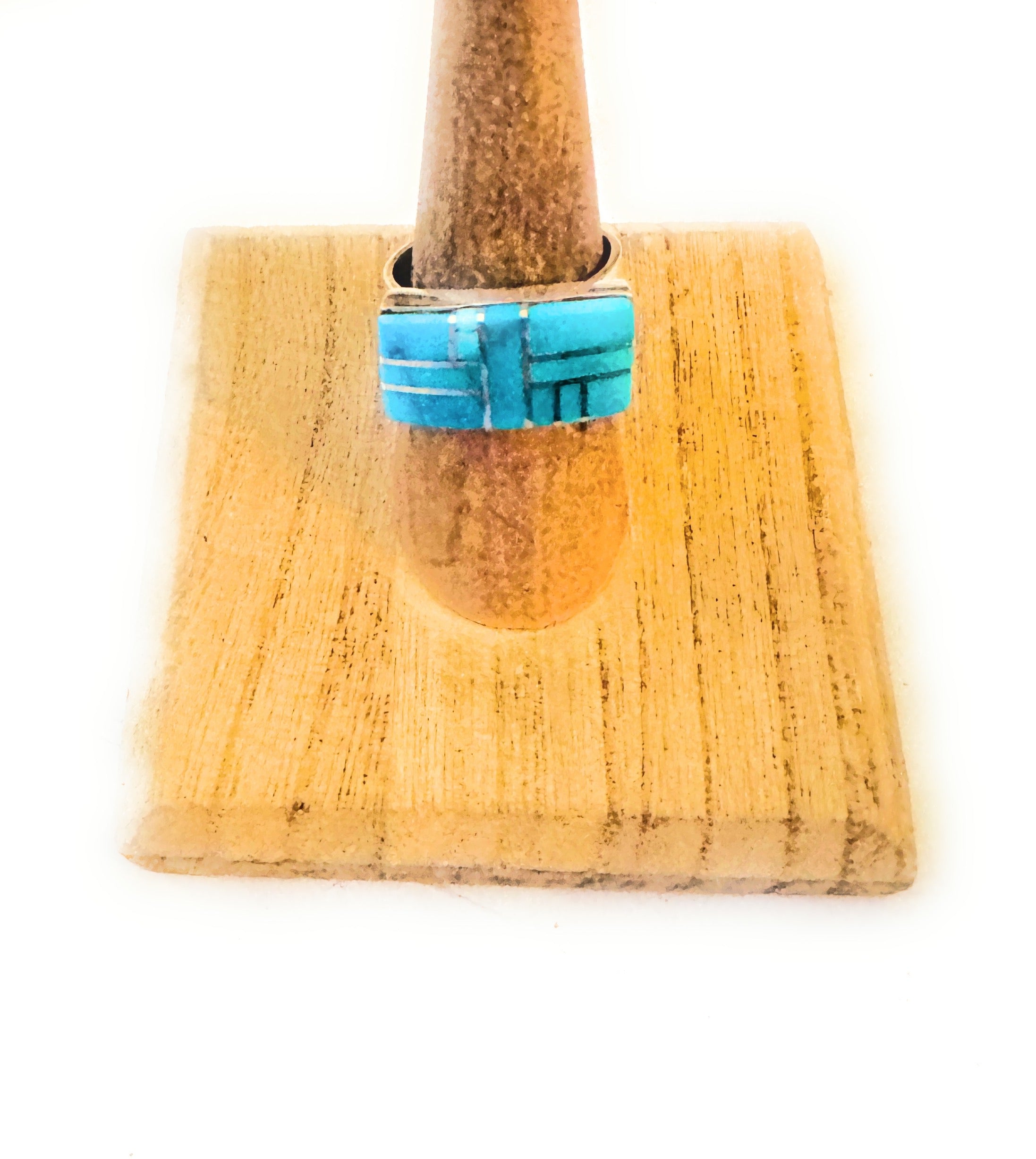 Navajo Turquoise & Sterling Silver Inlay Ring Size 7 by Julia Etsitty