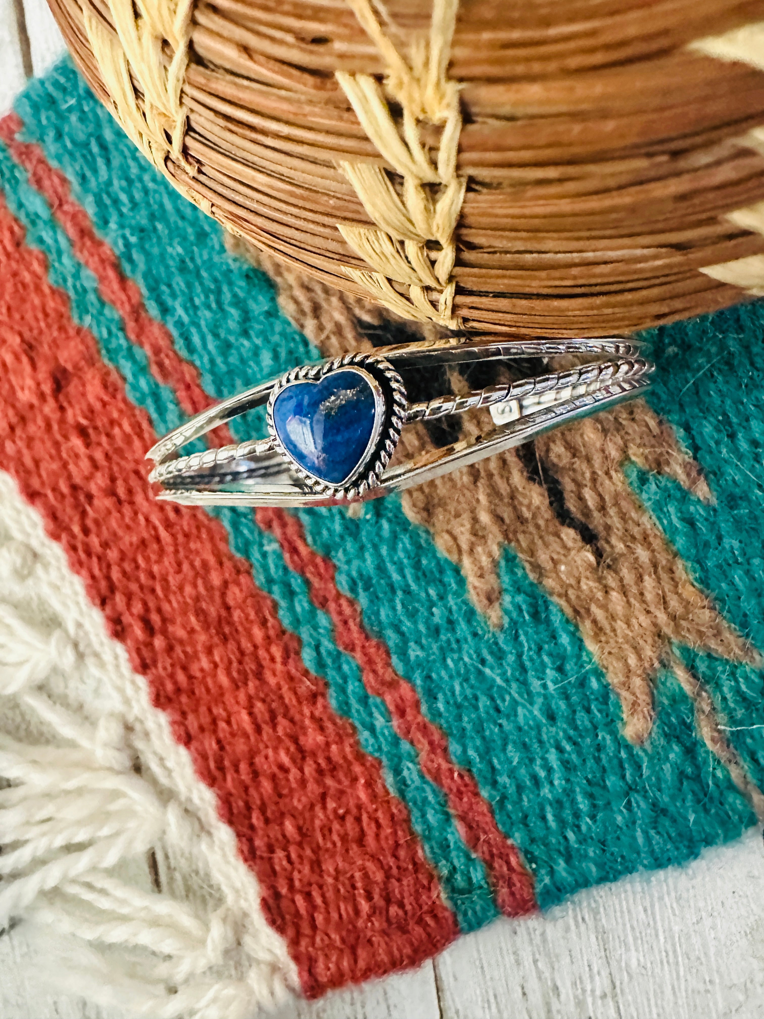 Navajo Sterling Silver & Lapis Heart Cuff Bracelet